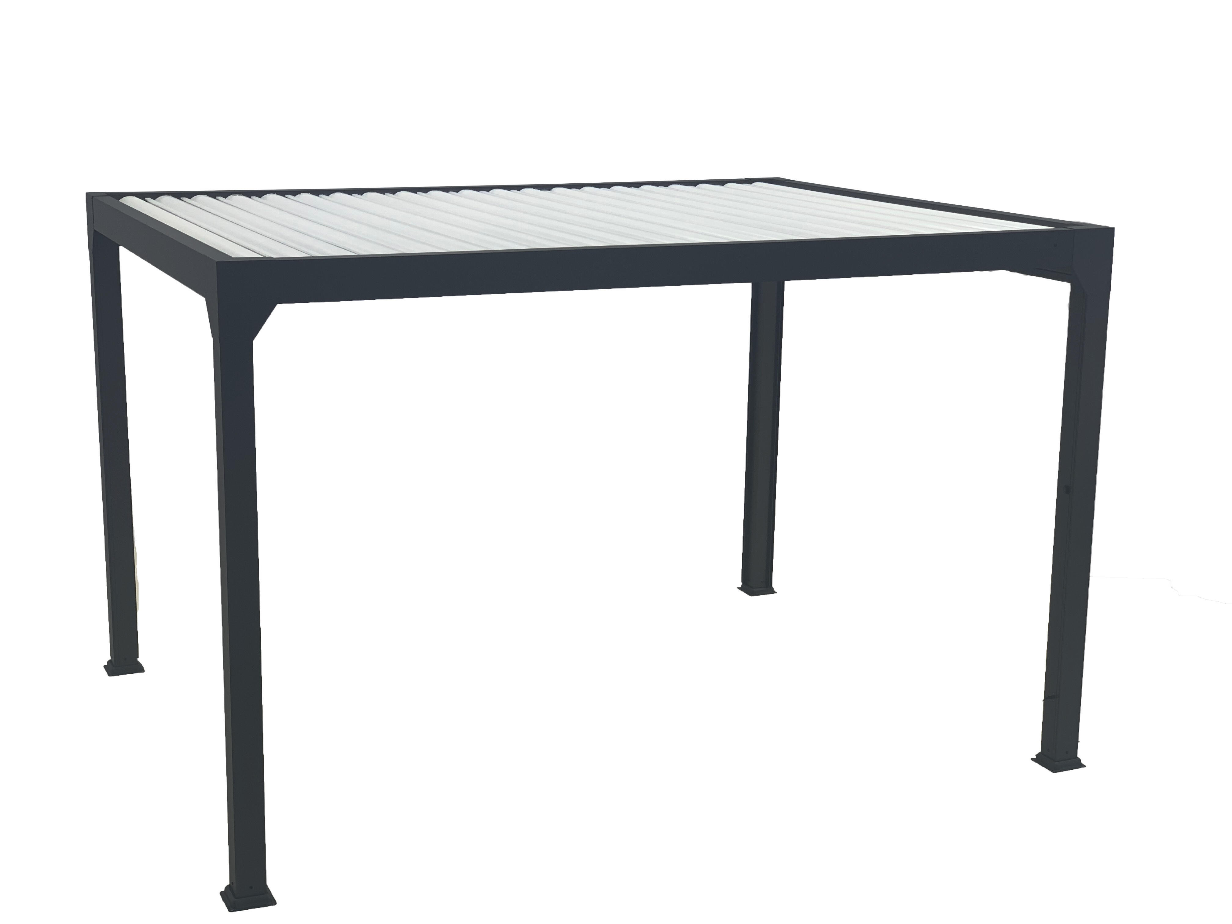 pergola bioclimatica de aluminio green outside menea negro y lama blanca de 399 x 310 x 250 cm motorizada con led