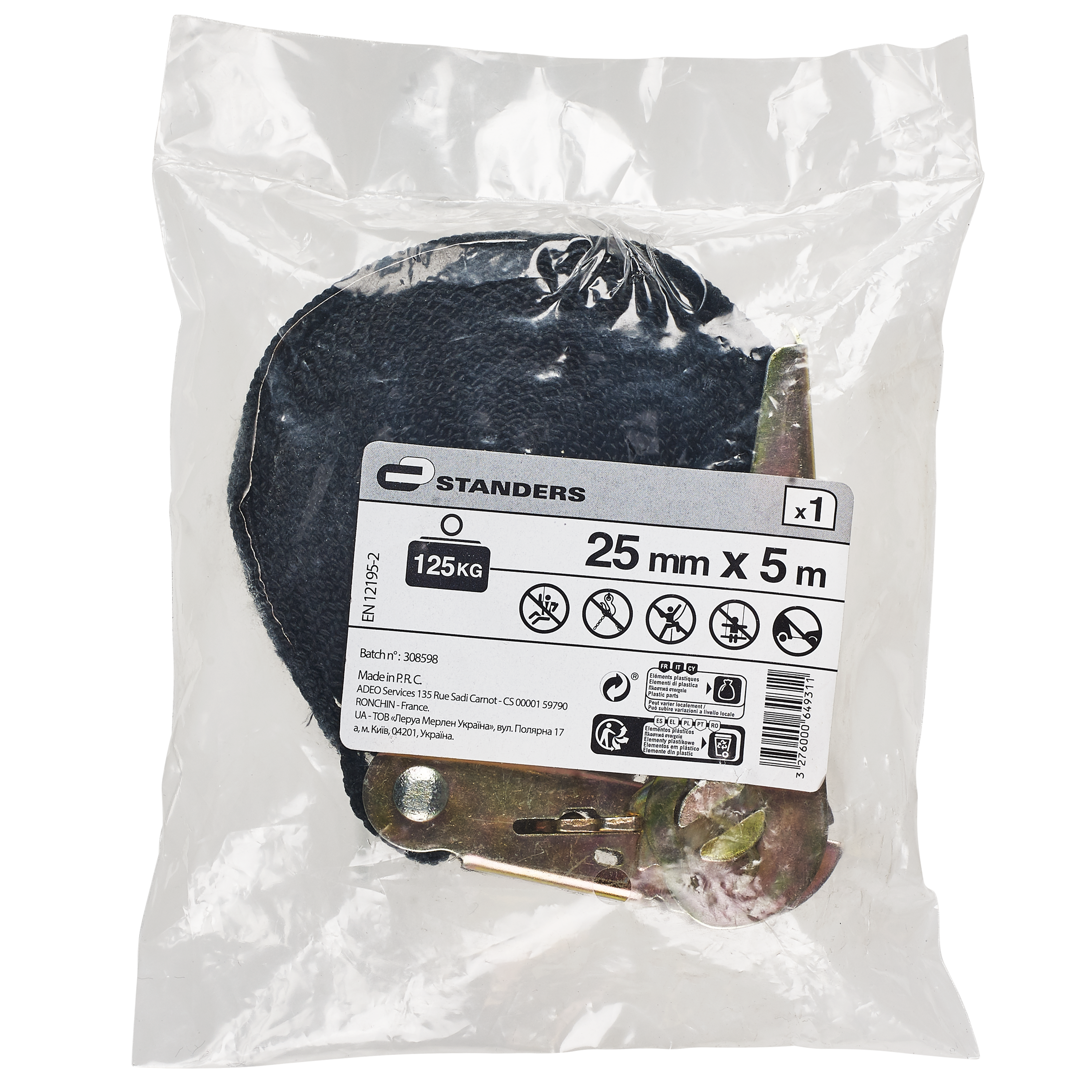 Cinghia con cricchetto STANDERS L 5 m x H 25 mm 125 kg - 4