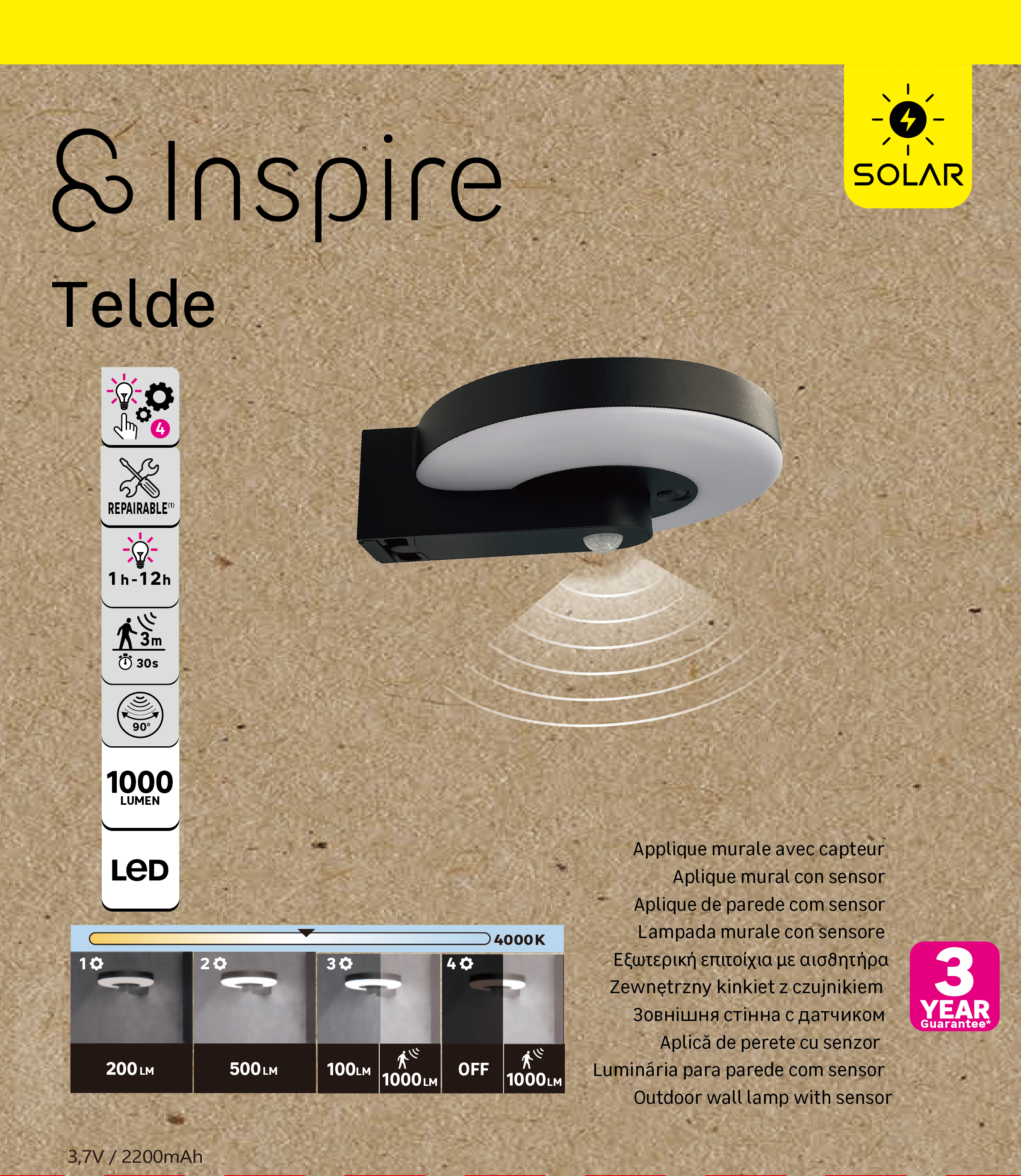 Applique solaire avec détecteur Telde 1000 Lumen, blanc neutre, noir INSPIRE - 11