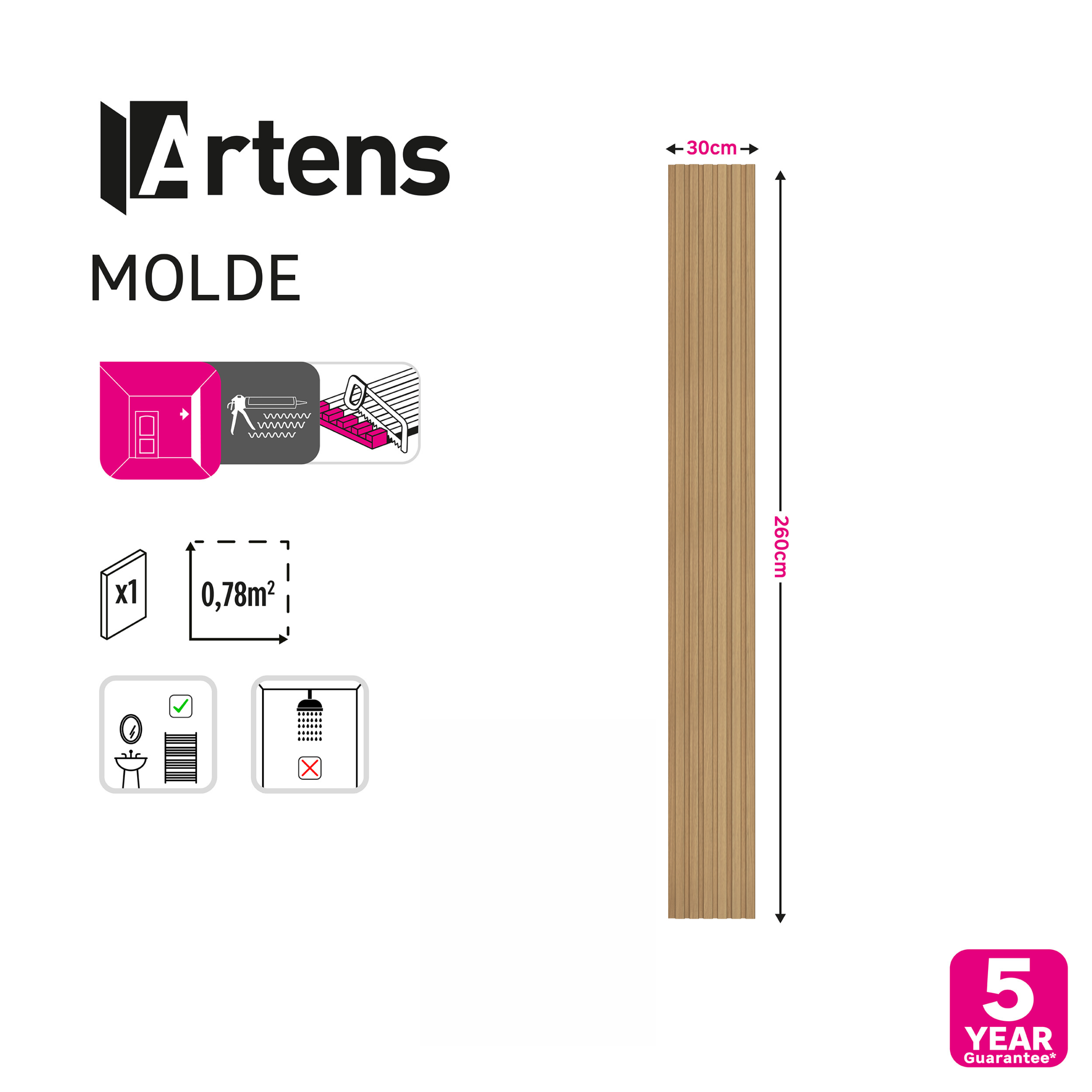 Panele ścienne 3D Lamel PCV 260x30 cm Molde Dąb 6 lameli Artens - 5