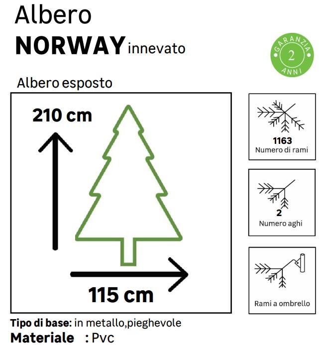 Albero di Natale artificiale Norway pigne innevato verde H 210 cm x ø 115 cm - 4
