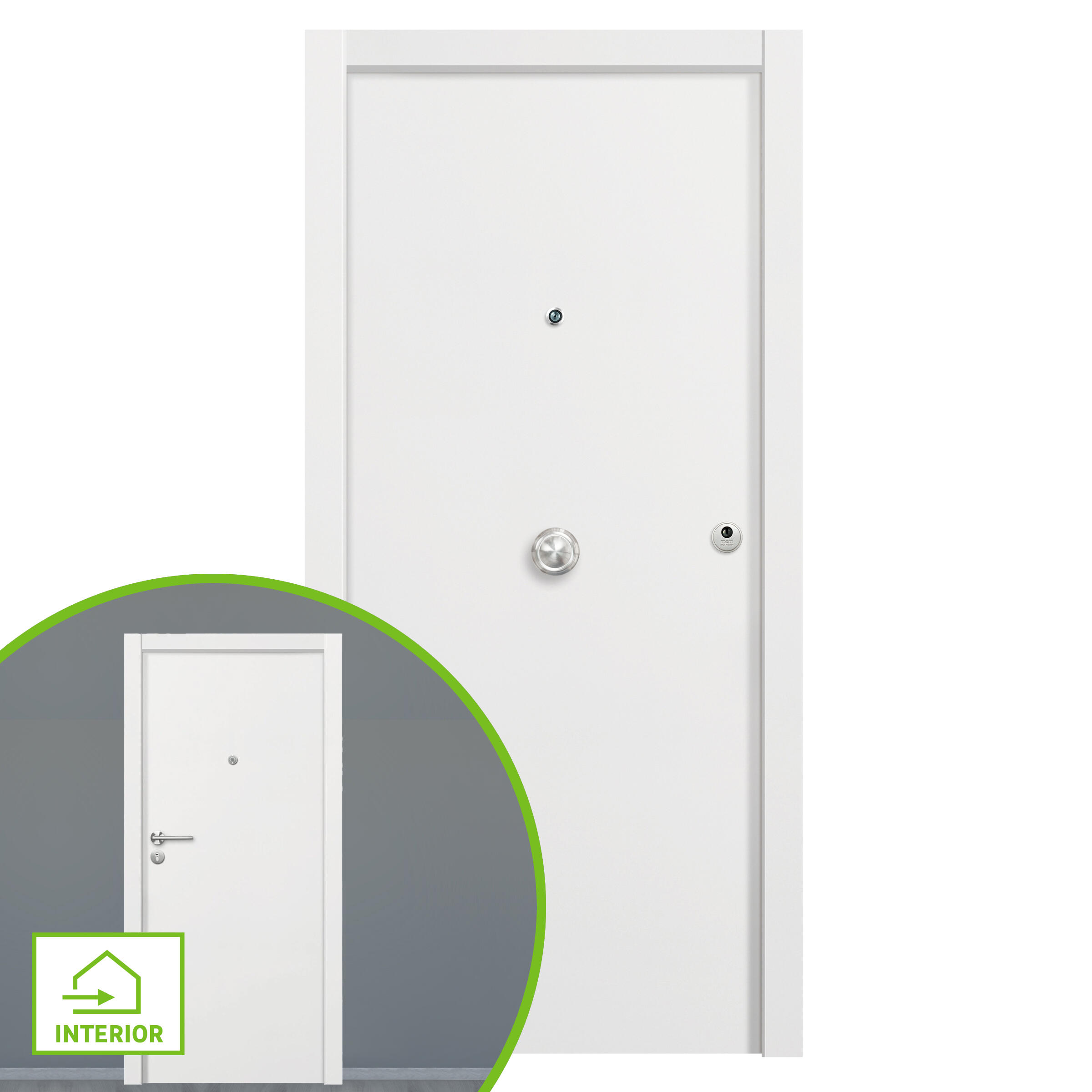 Puerta entrada blindada lisa blanca de 82.5 apertura izquierda y herraje níquel