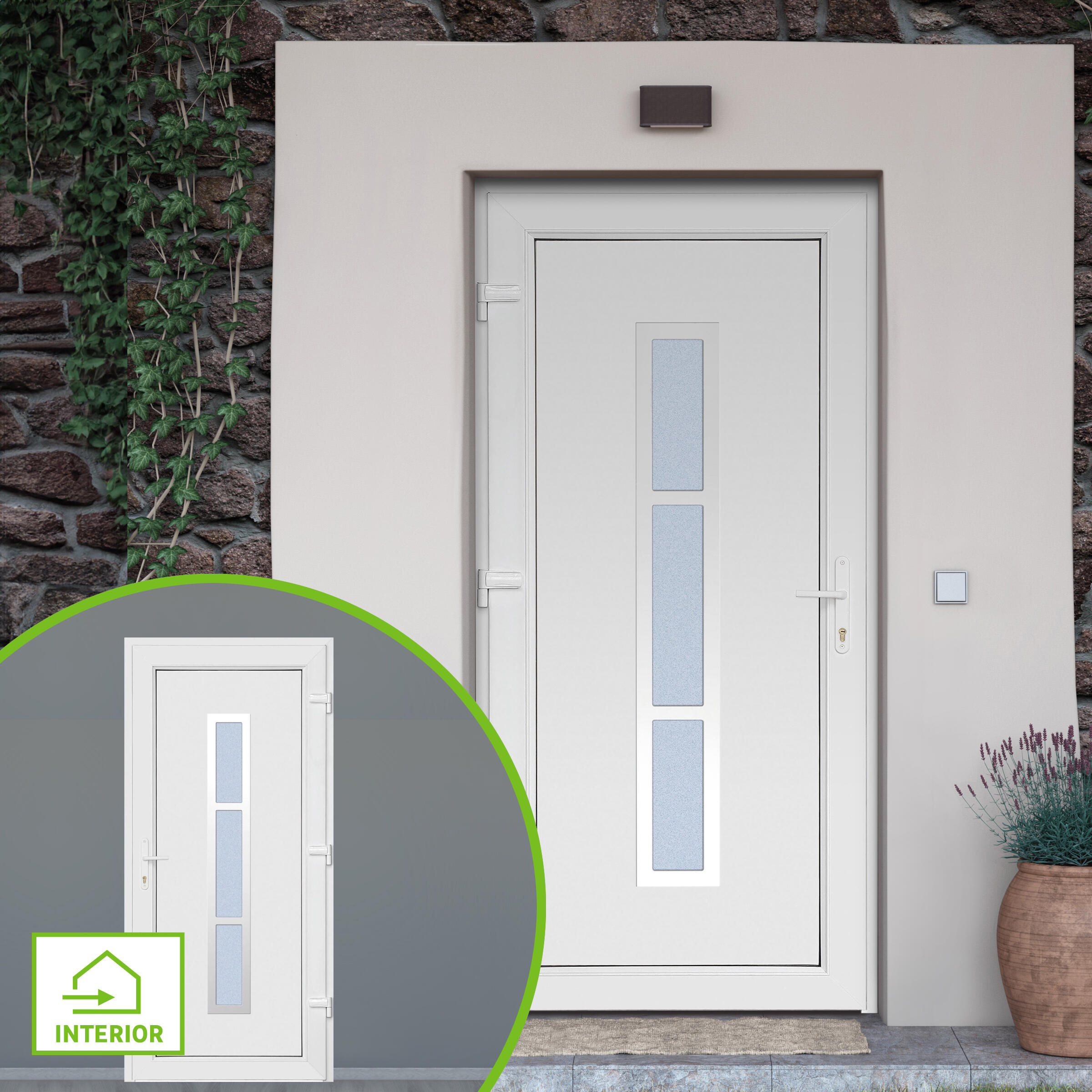 Puerta de entrada serie Basic pvc Alabama diseño rústico color blanco apertura derecha 208x98cm - 2