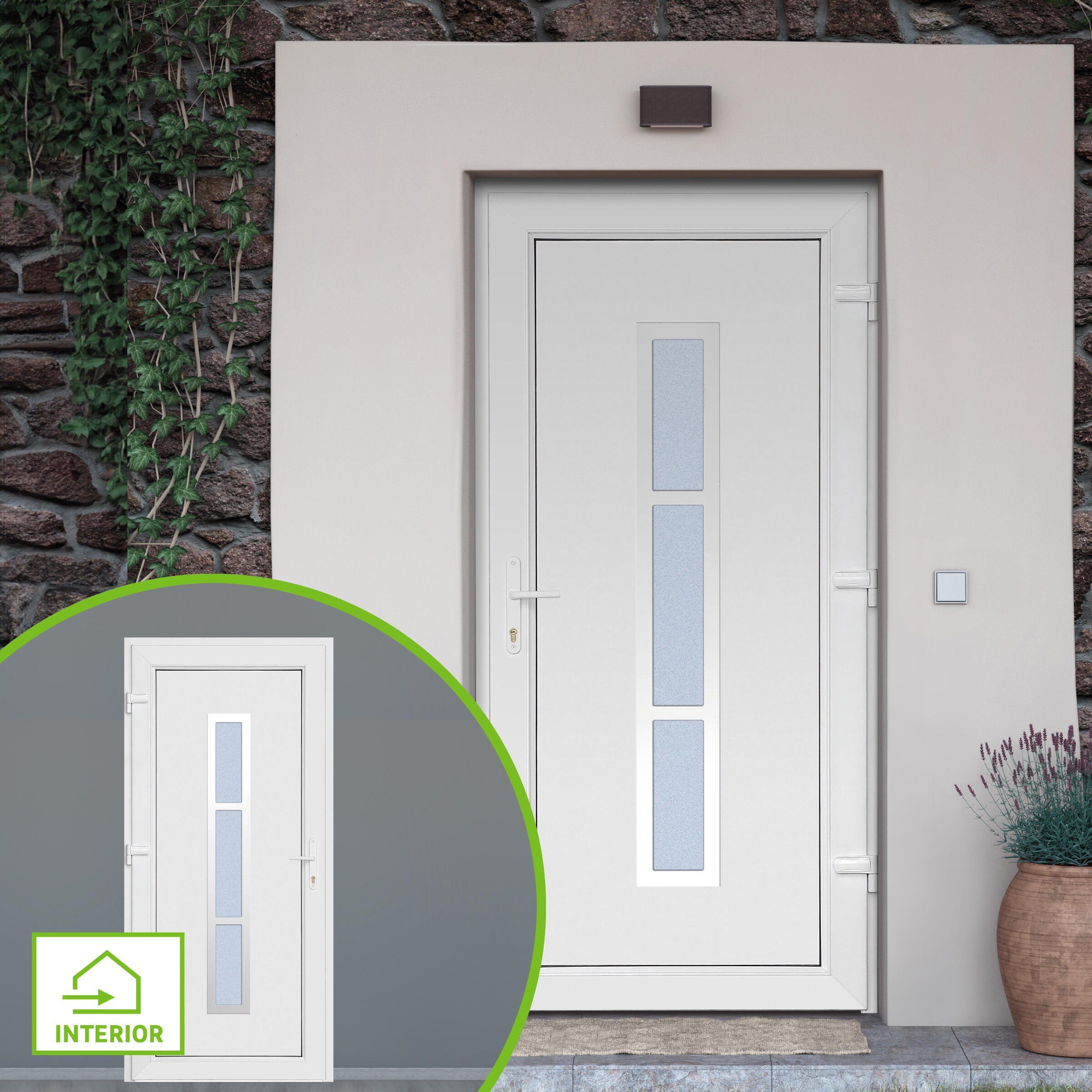 Puerta de entrada serie Basic pvc Alabama diseño rústico color blanco apertura izquierda 208x98cm - 2