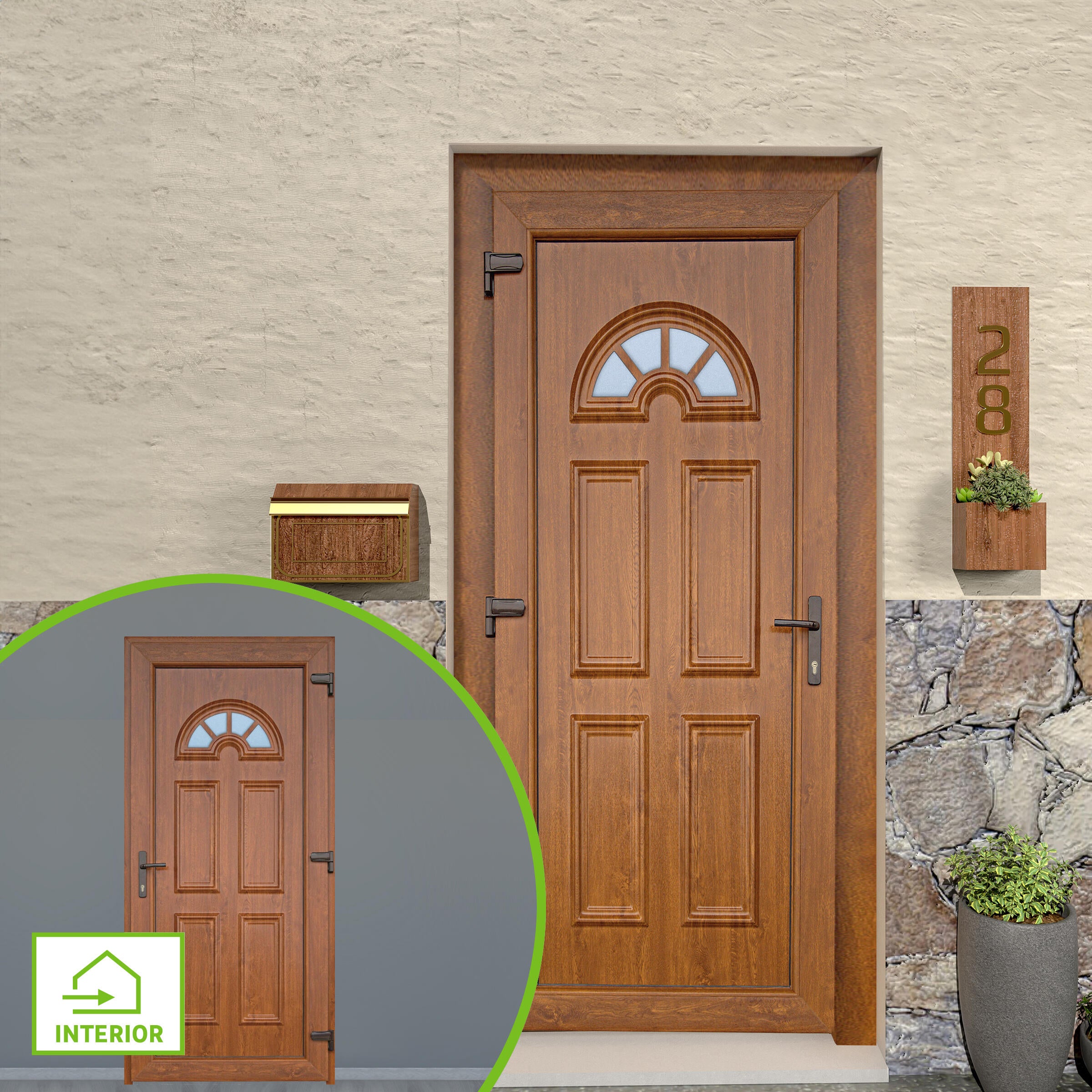 Puerta de entrada serie Basic pvc Ibiza diseño rústico color roble oscuro apertura derecha 208x98cm - 2