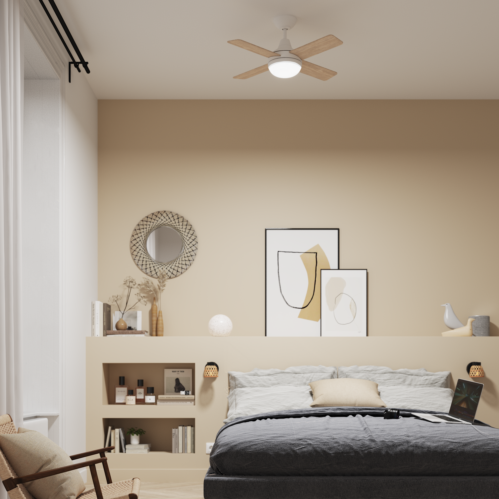 Ventilador de techo con luz silencioso DC Inspire Aveiro beige/blanco 91 cm - 4