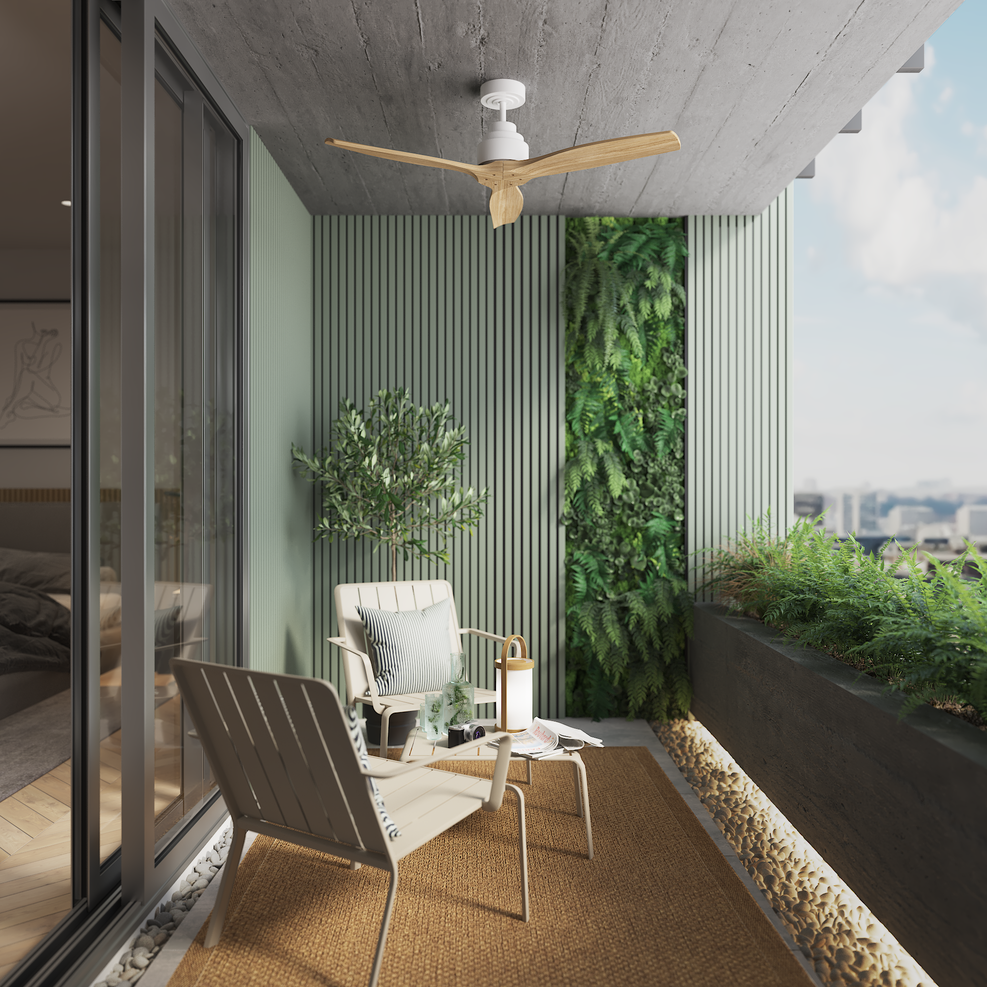 Ventilador de techo sin luz silencioso DC exterior Inspire Loret beige/blanco 122 cm - 4