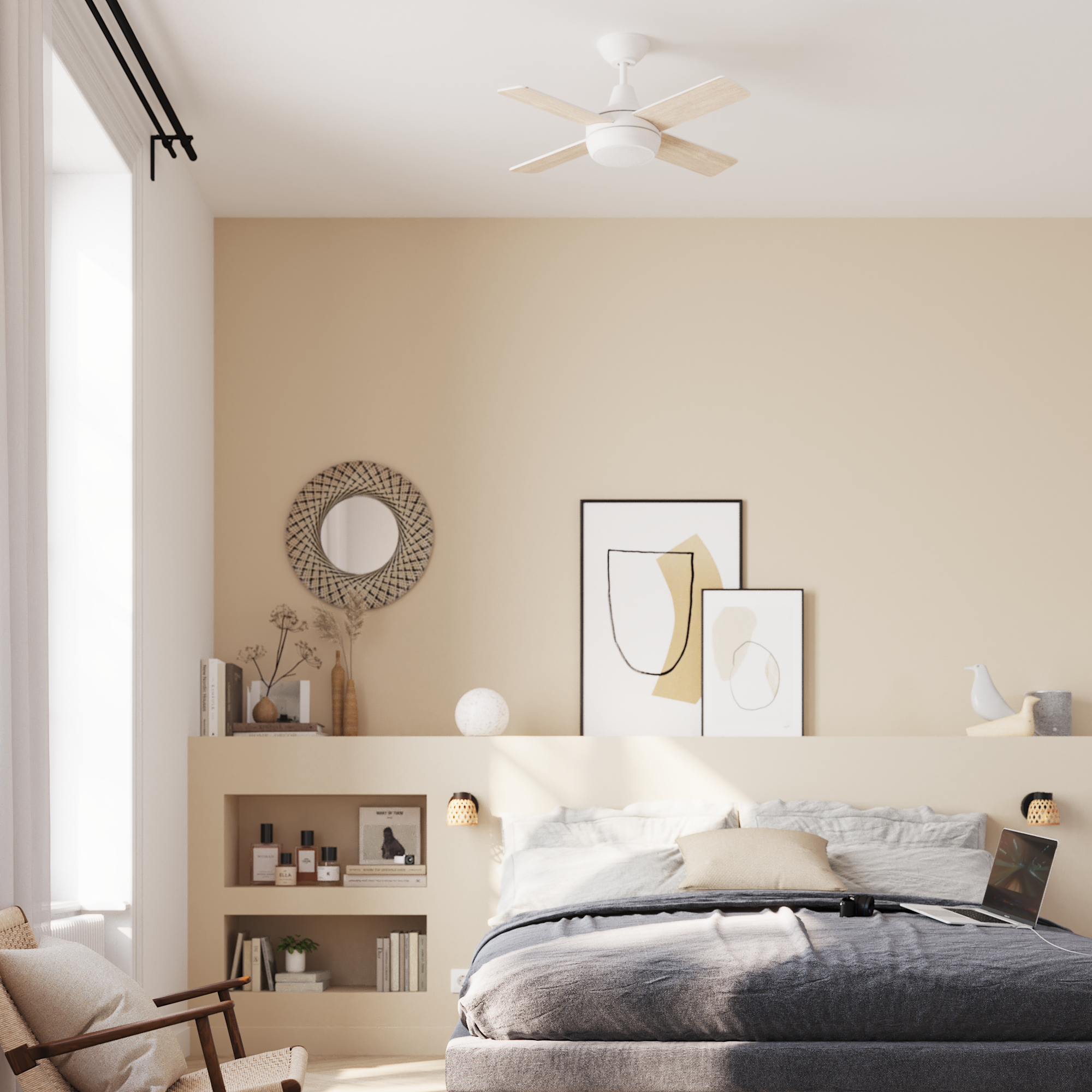 Ventilador de techo con luz silencioso DC Inspire Aveiro beige/blanco 91 cm - 6