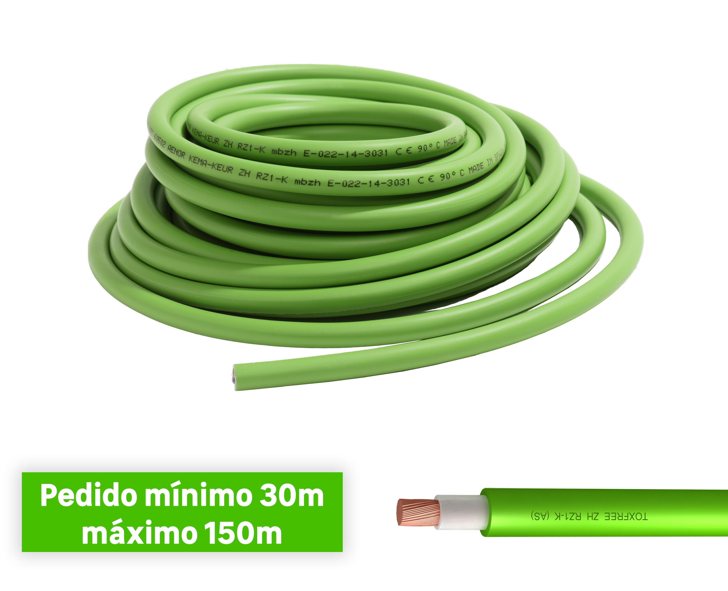 Cable eléctrico al corte rz1-k 1g6mm² mín 30m - máx 150m