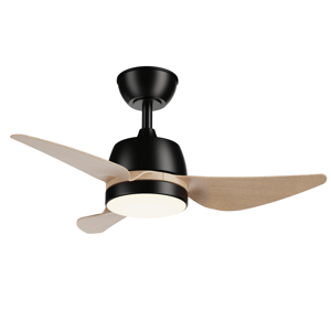 Ventilateur de plafond avec éclairage led, Palmela, IP44, INSPIRE, noir et bois