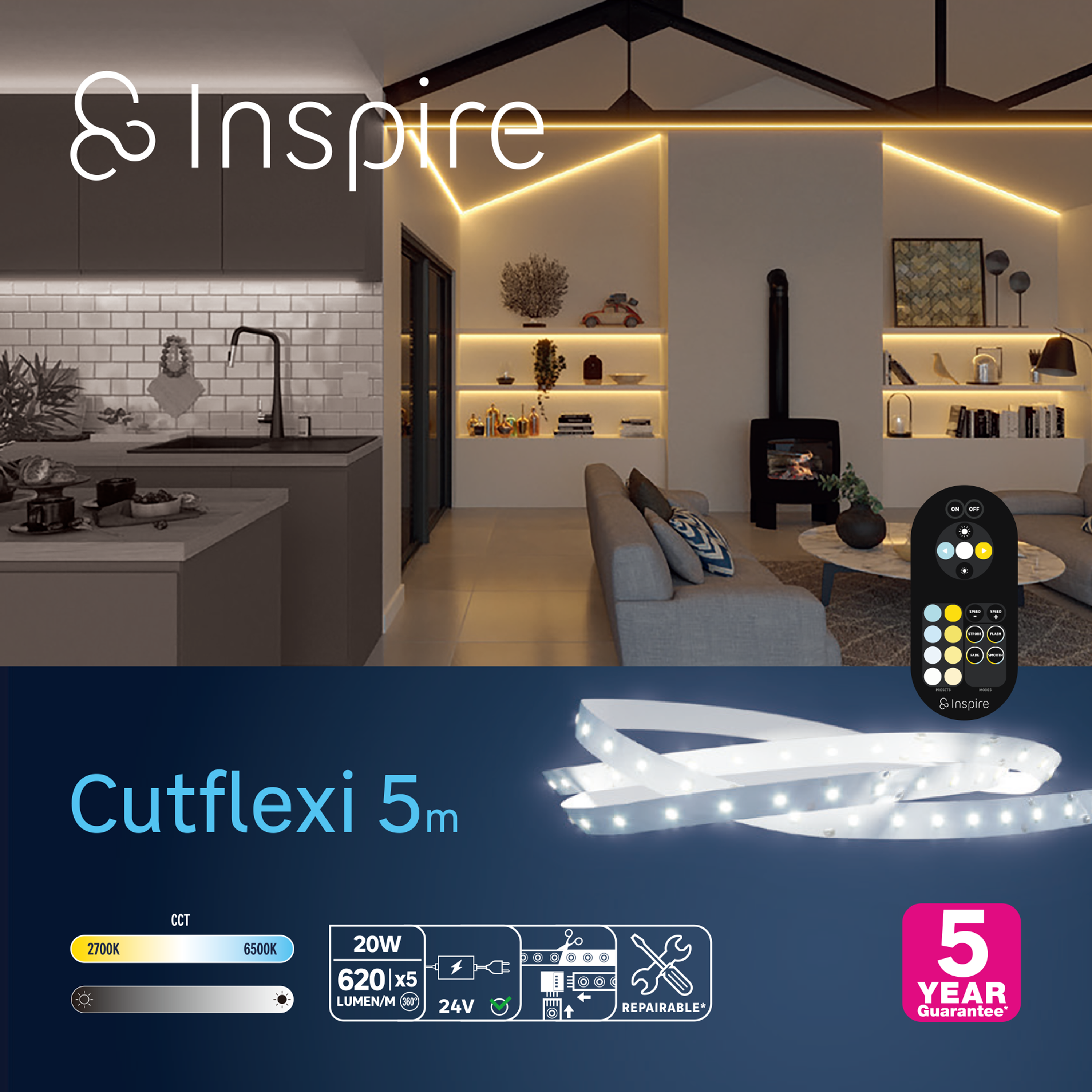 Kit ruban LED L.5m changements de blancs et intensité 620 Lm/m, Ledflexi INSPIRE - 10