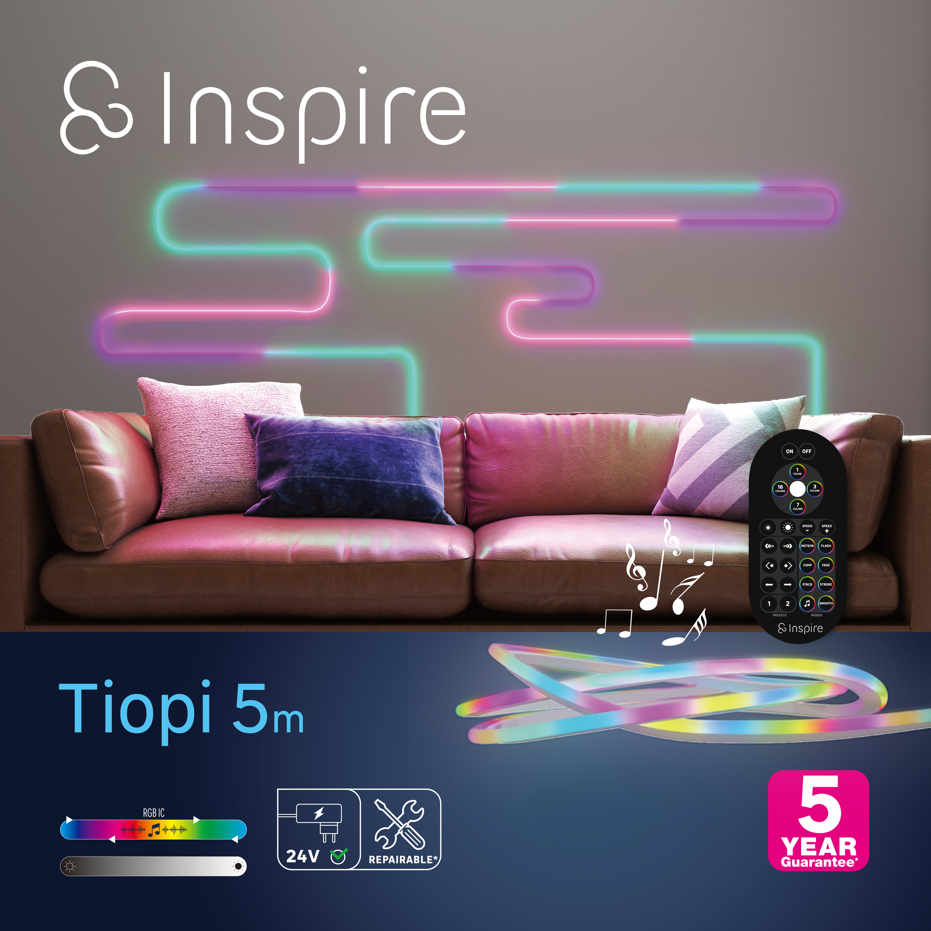 Kit tira LED 220-240V SMD 5050 INSPIRE IP20 apto para zonas secas luz RGB 5 metros corte c/7.14cm - 4