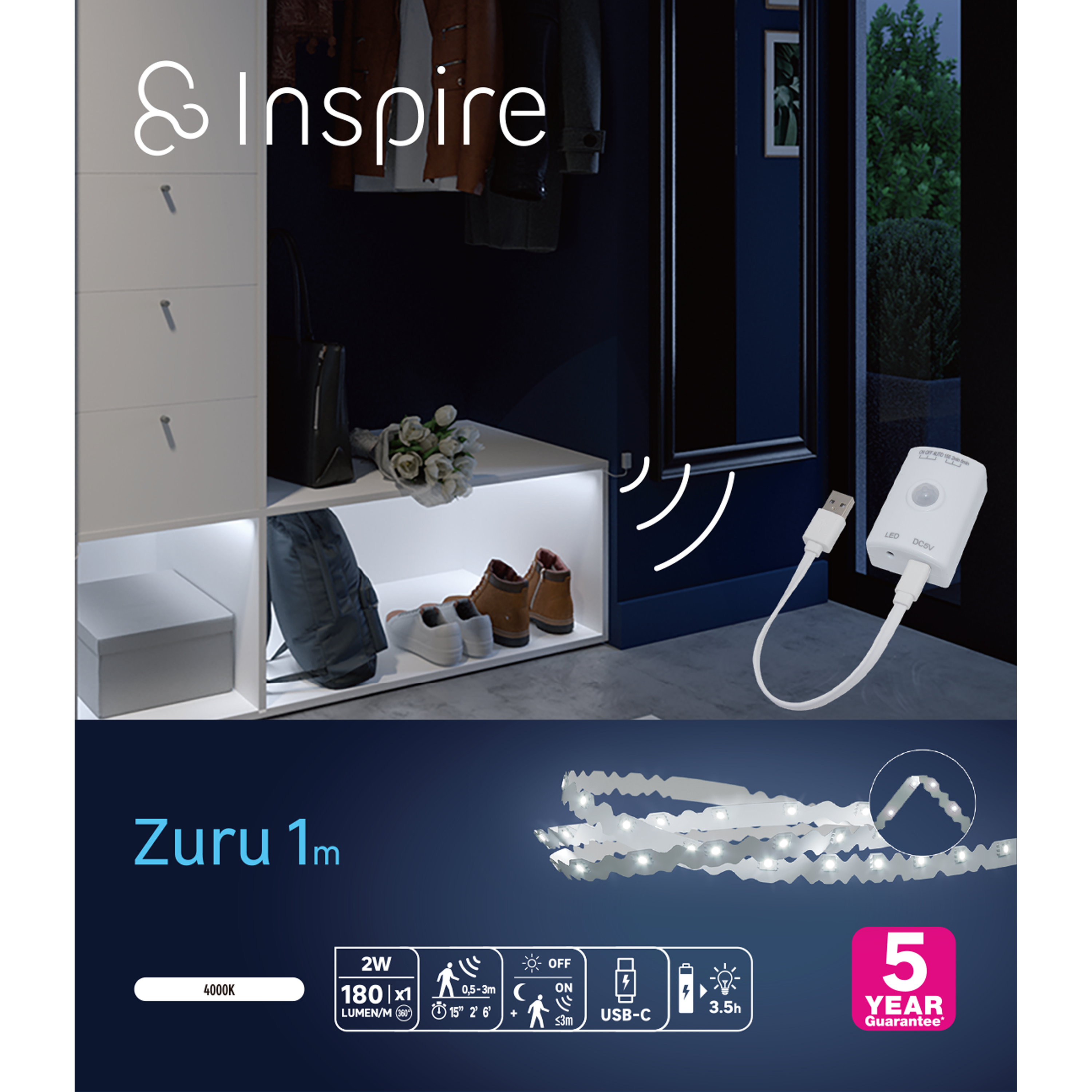 Ruban Led à détection de mouvement, L.1 m, rechargeable USB, Zuru INSPIRE - 5