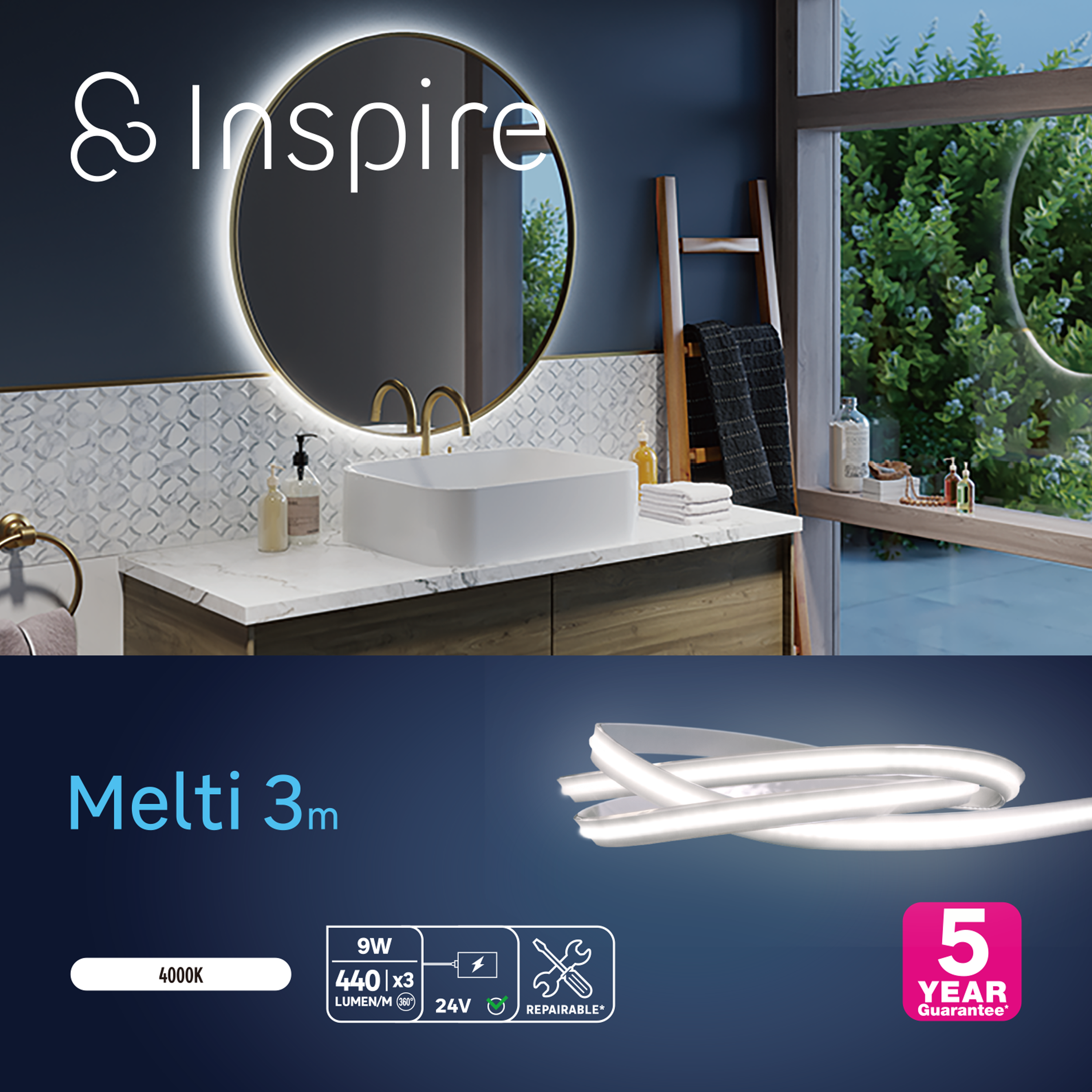 Kit ruban LED COB L.3 m, blanc neutre 400 Kelvins, 1000 Lm/m, Melti INSPIRE - 7