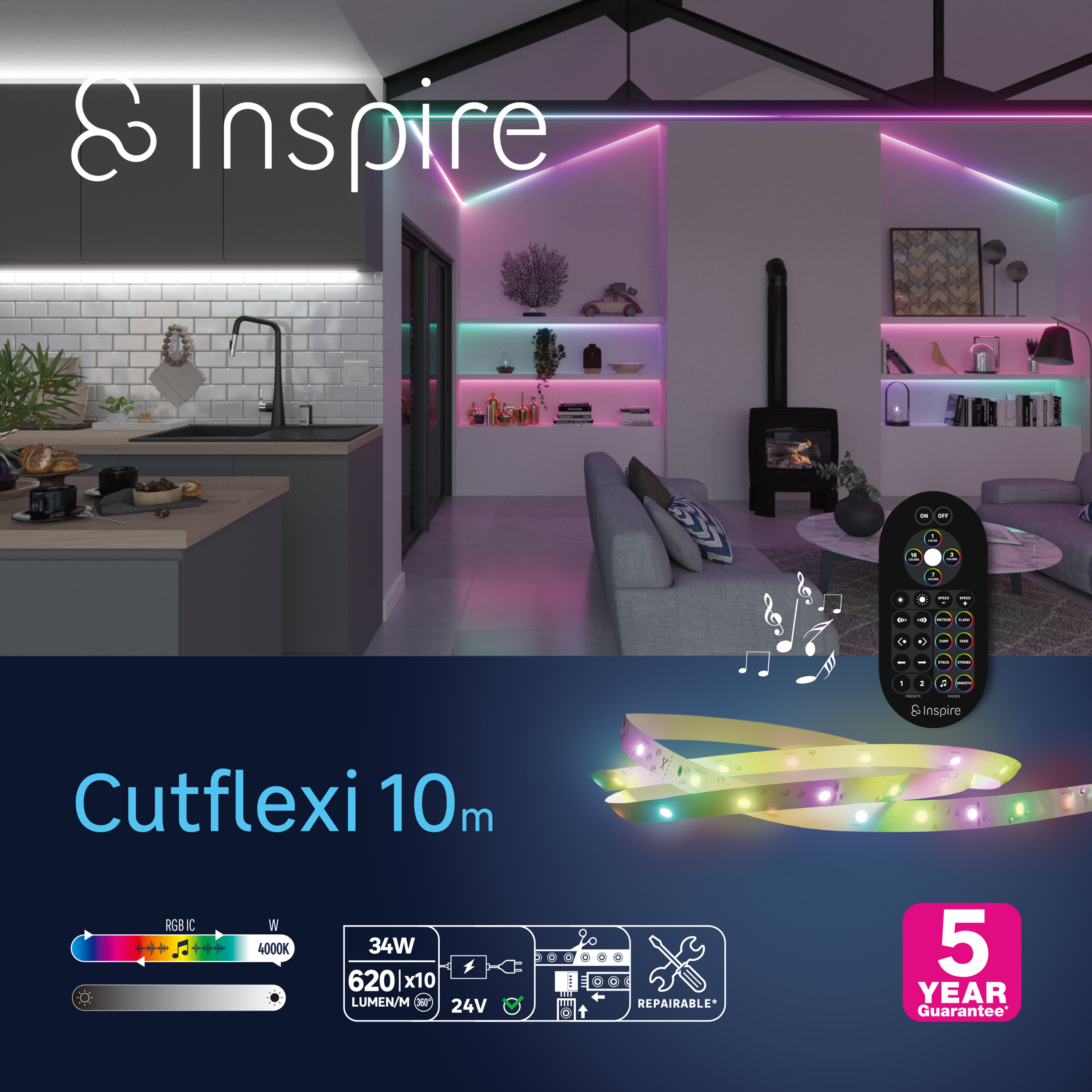 Kit ruban Led L.10m RGBW IC couleurs dynamiques/synchro musique Cutflexi INSPIRE - 9