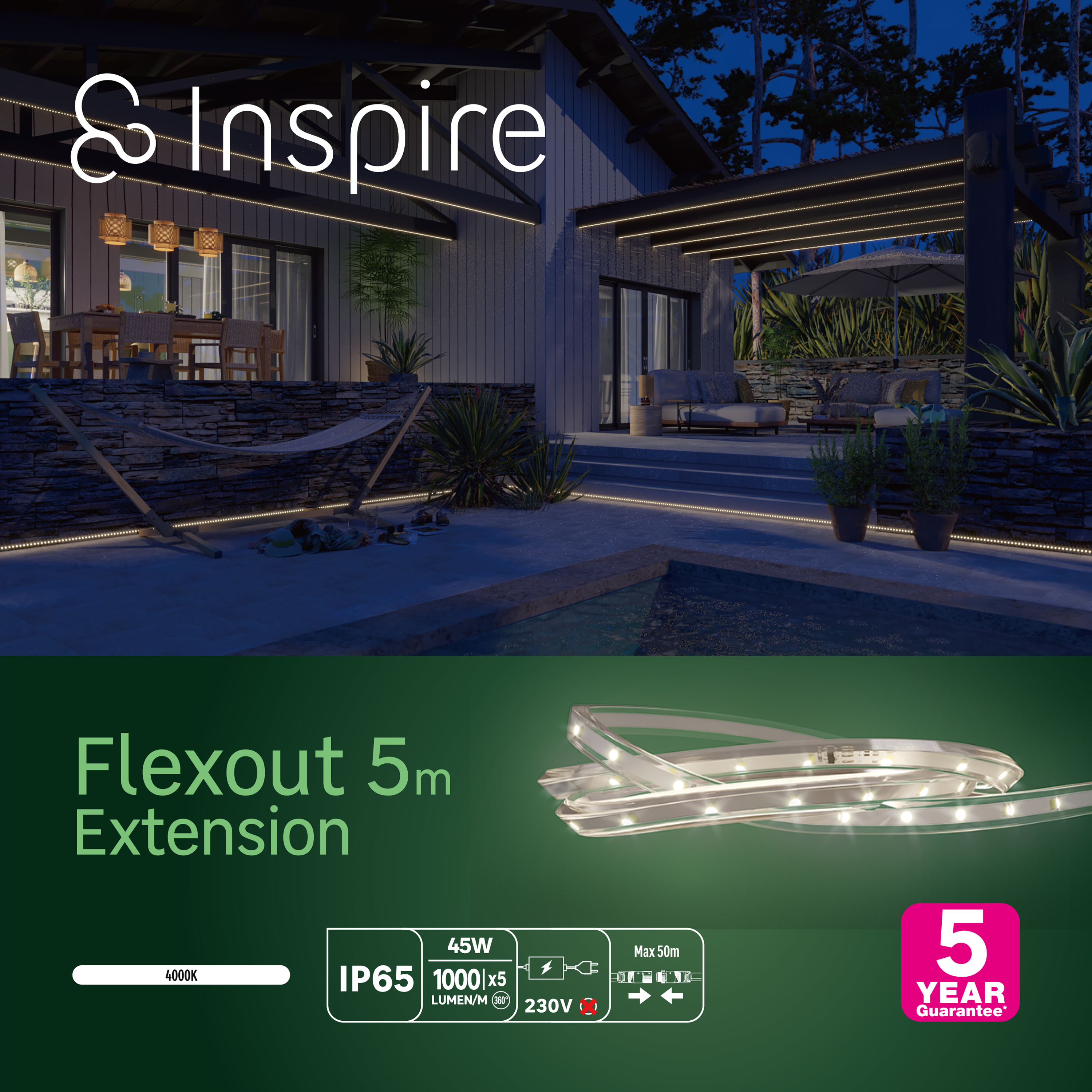 Extension ruban LED extérieur Flexout IP65 L.5m blanc neutre, 1000 Lm/m, INSPIRE - 9