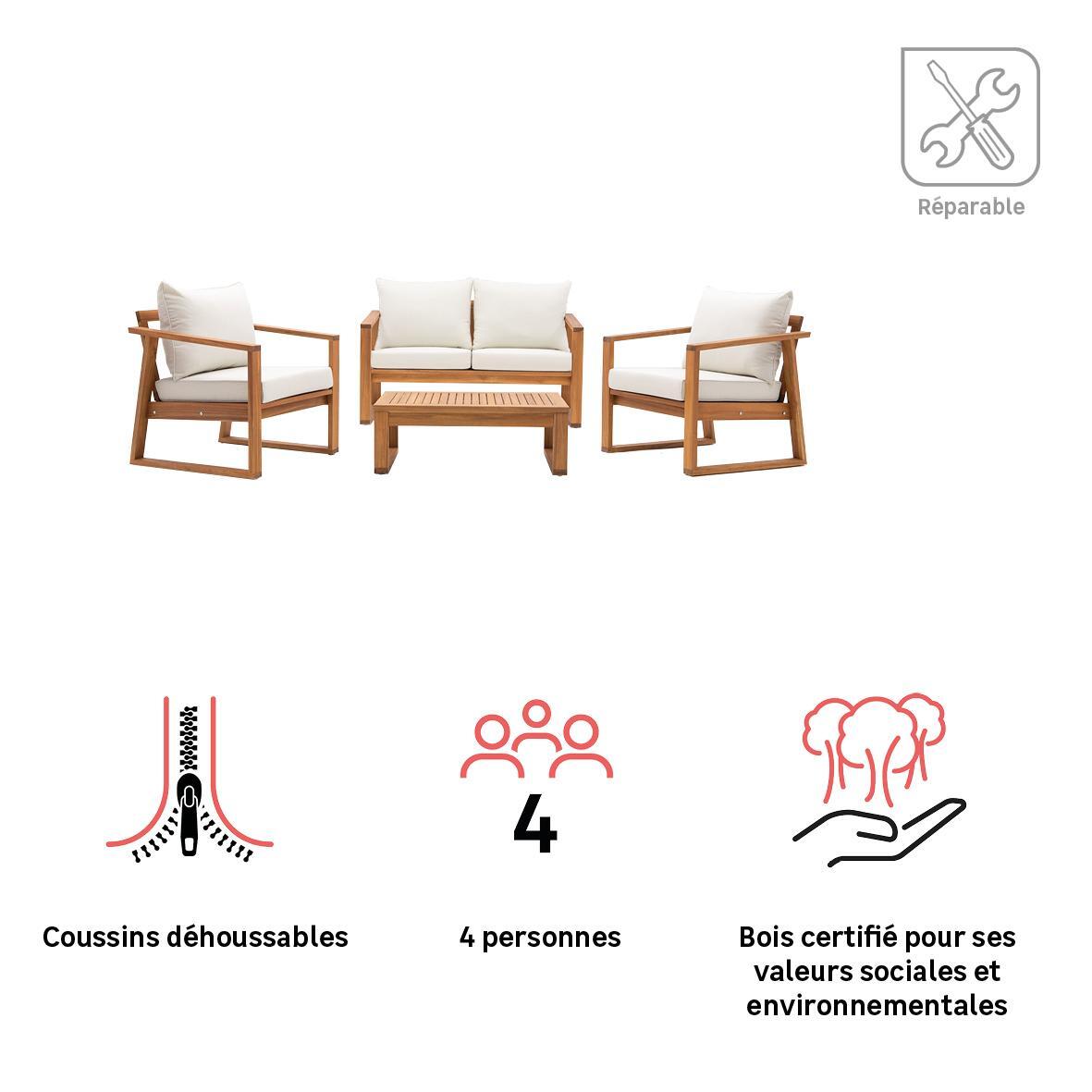 Salon bas en acacia Solaris NATERIAL, 4 personnes - 5