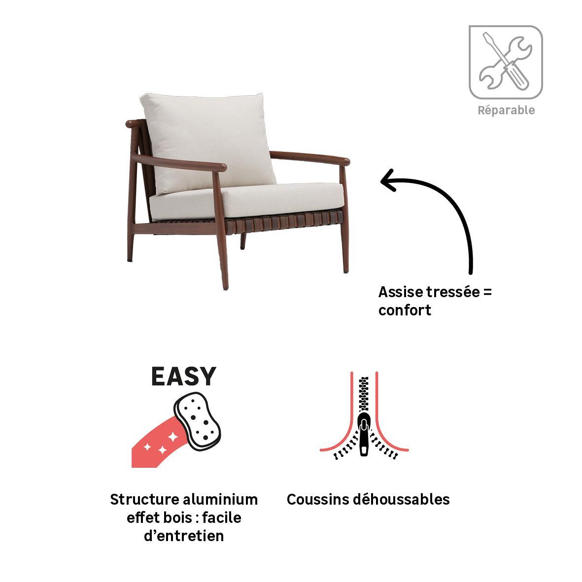 Set 2 fauteuils bas en aluminium et wicker effet bois Retro NATERIAL - 4