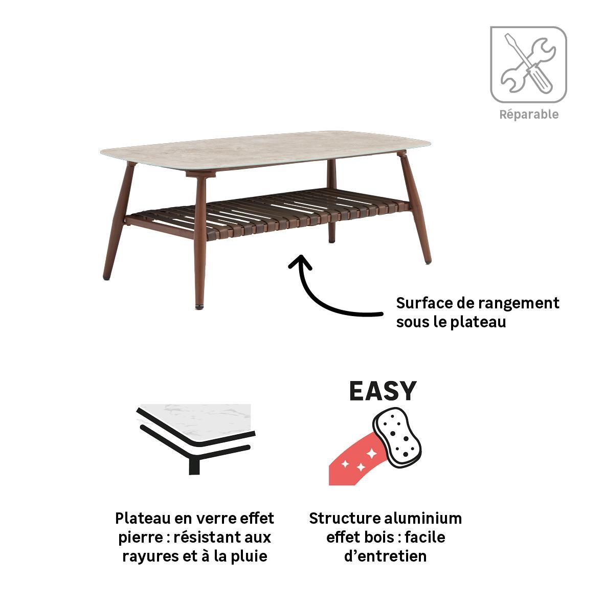 Table basse en aluminium effet bois et verre Retro NATERIAL - 4