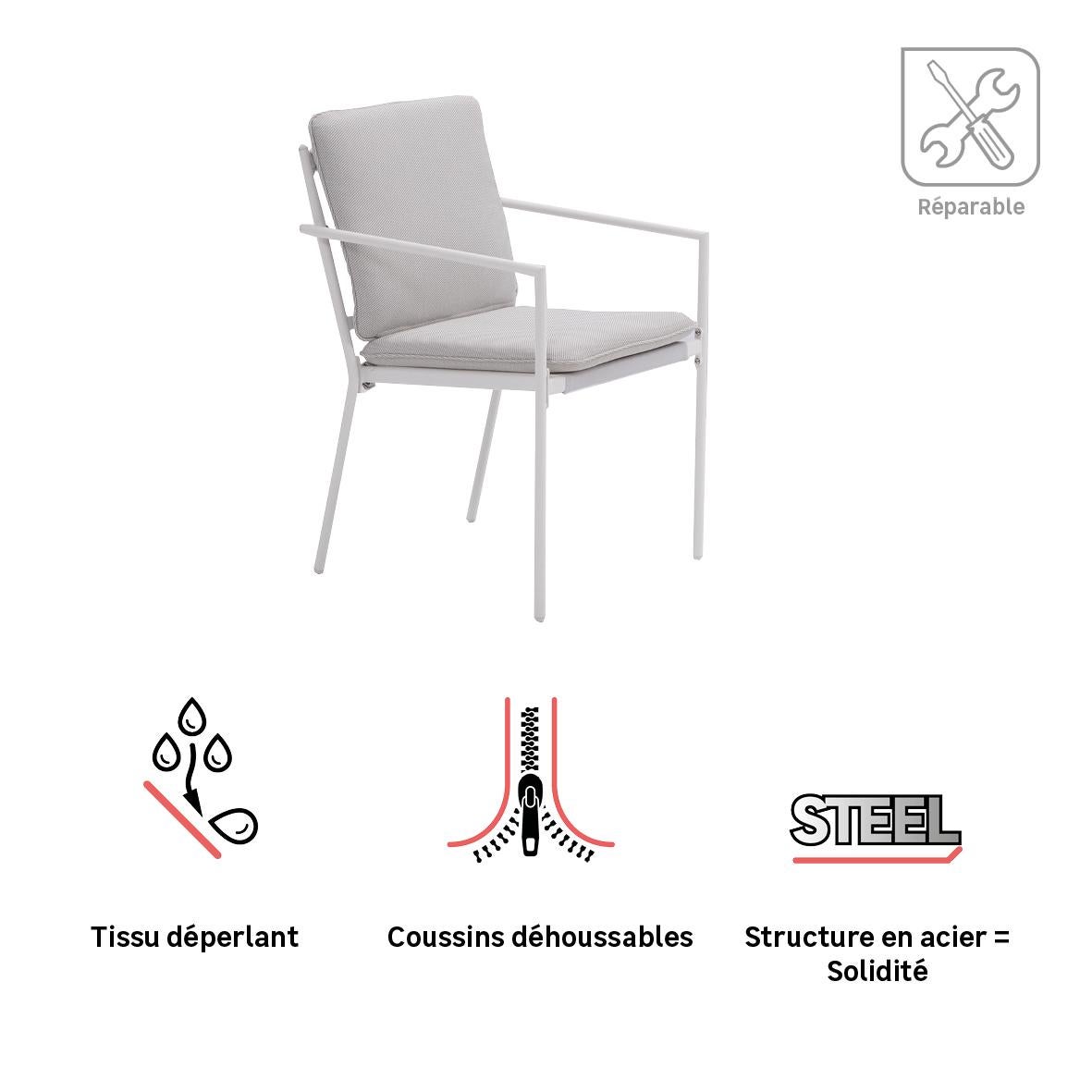 Set de 2 fauteuils repas en acier blanc Sigma NATERIAL - 4