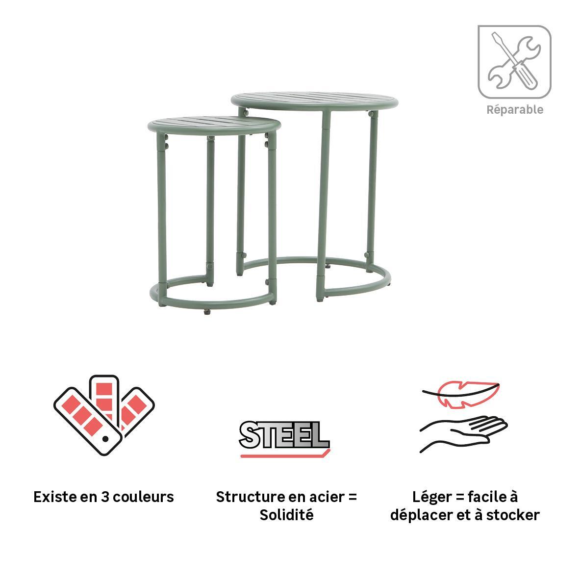Tables de jardin gigognes CAFE en métal coloris vert agave - NATERIAL - 14