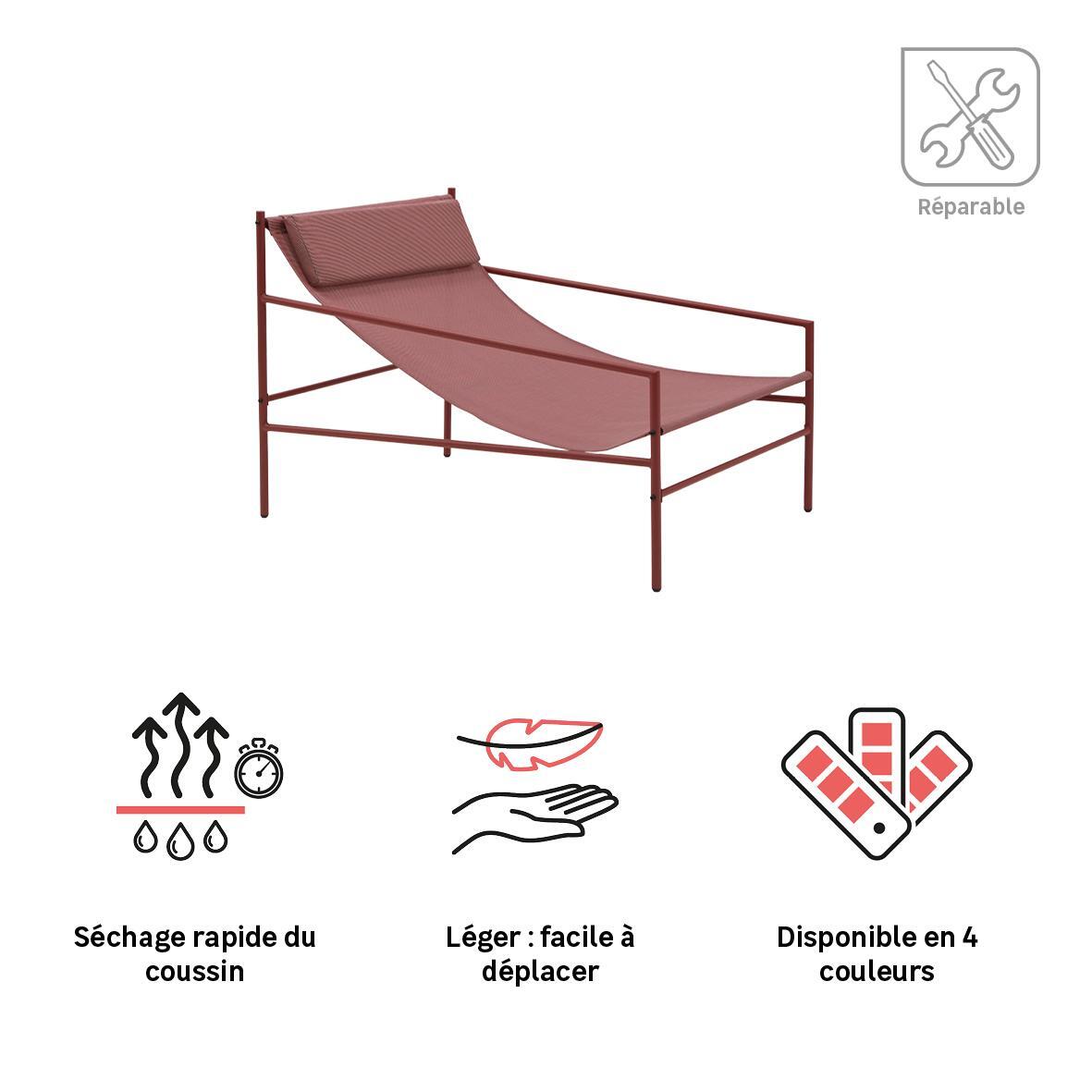 Fauteuil relax en acier et textilène bordeaux Rio NATERIAL - 13