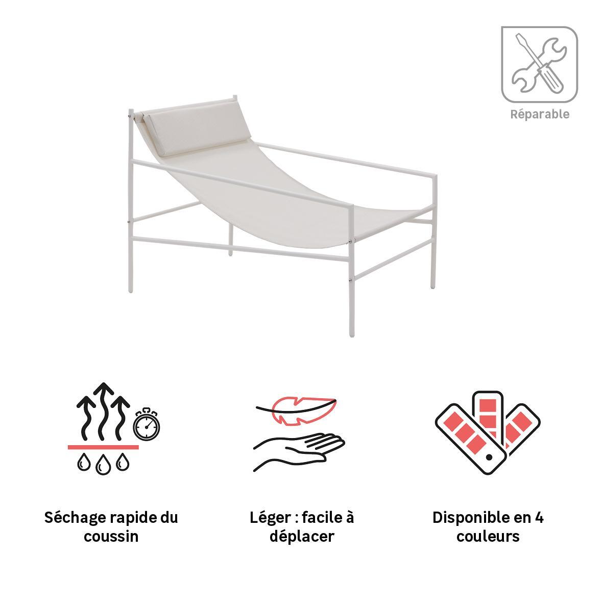 Fauteuil relax en acier et textilène blanc Rio NATERIAL - 13