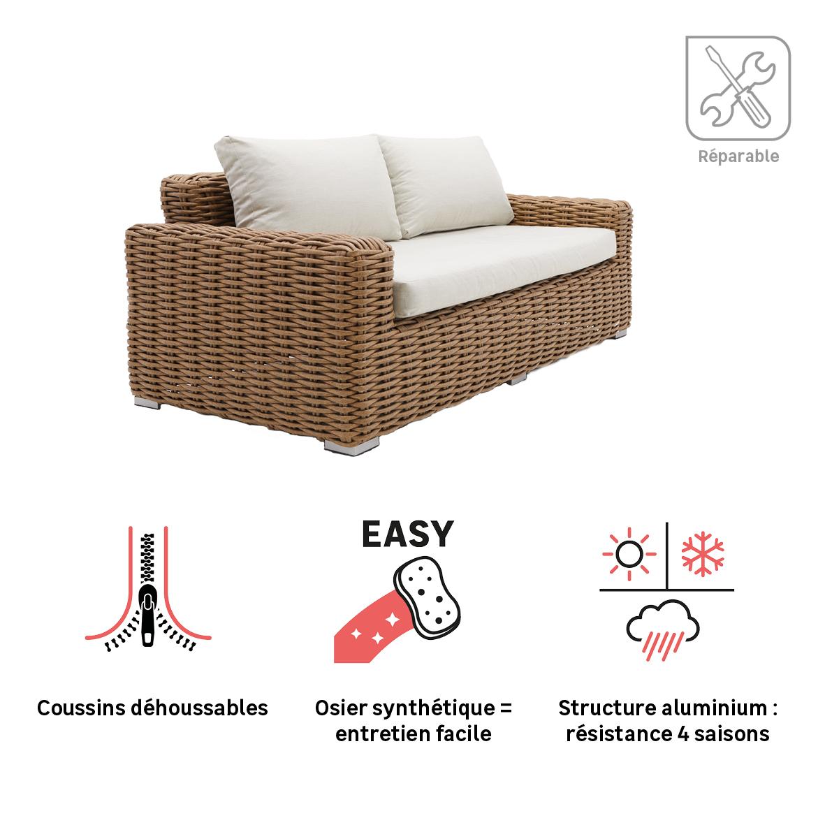 Canapé 2 places en aluminium et résine tressée Ayamo - 4