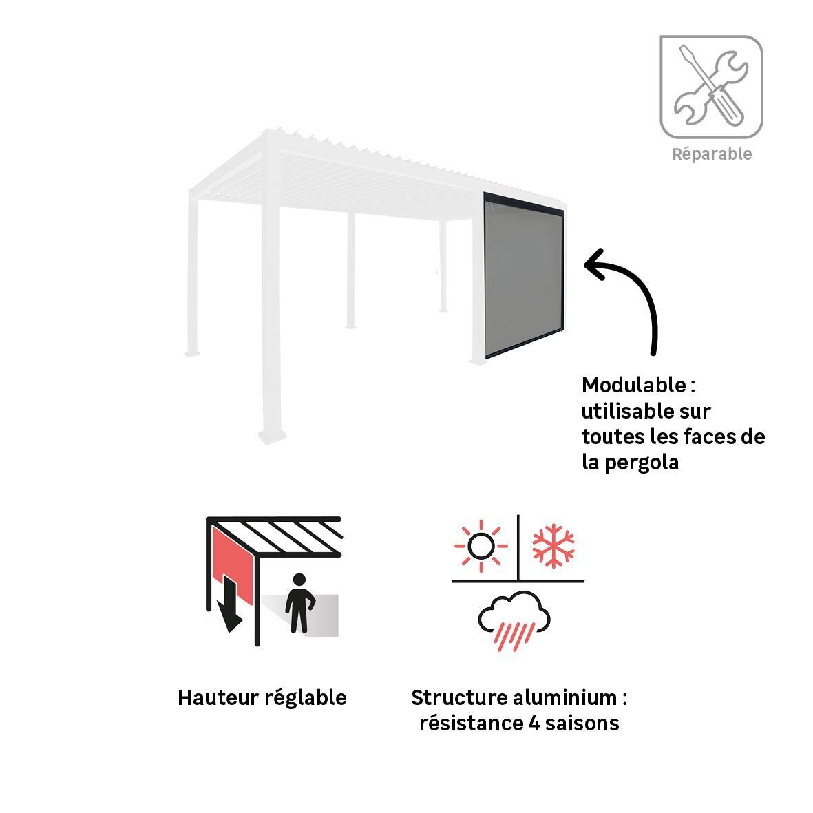Store latéral en textilène Anthracite 3.6m pour pergola Modus - 3