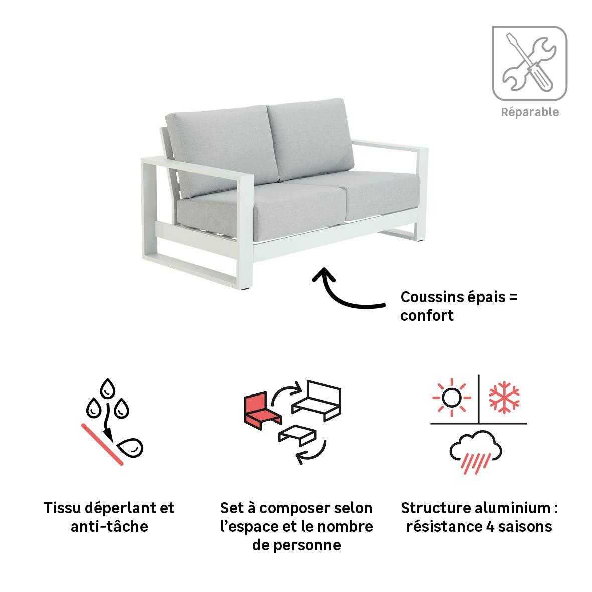 Canapé 2 places en aluminium blanc Athena NATERIAL - 3