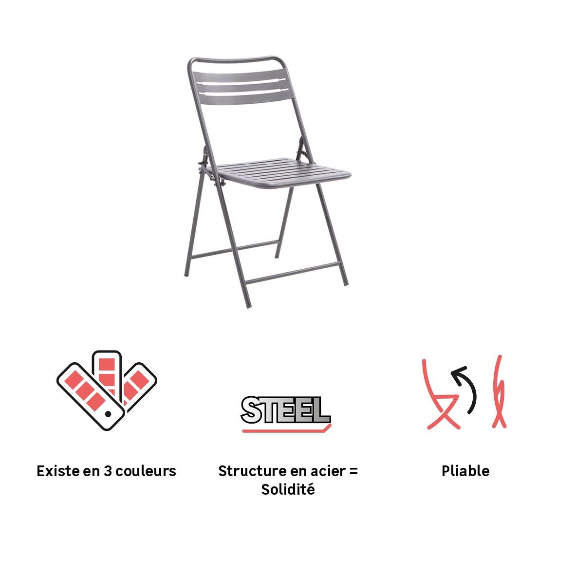 Lot 2 chaises pliantes anthracite Café II NATERIAL - 14