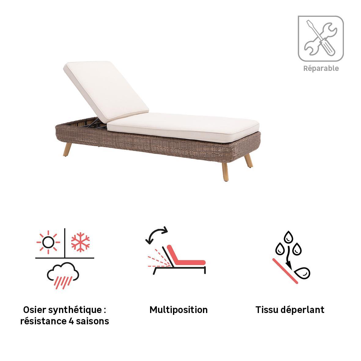 Bain de soleil en résine tressée en aluminium effet bois Nerea NATERIAL - 4