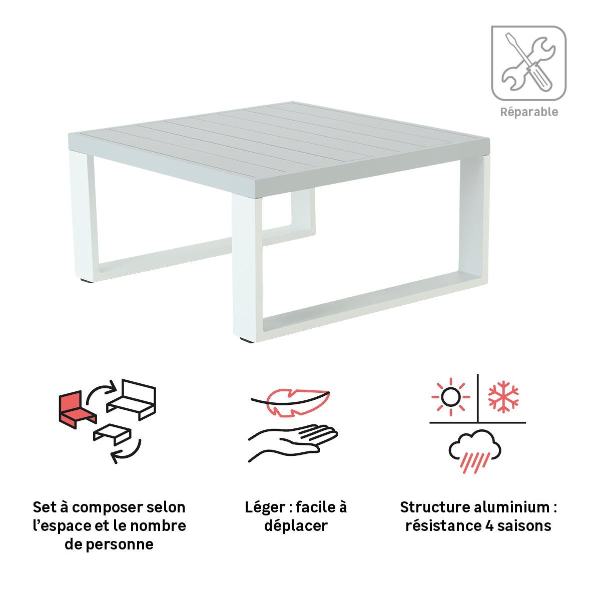 Table basse en aluminium blanc 89x89 Athena NATERIAL - 3