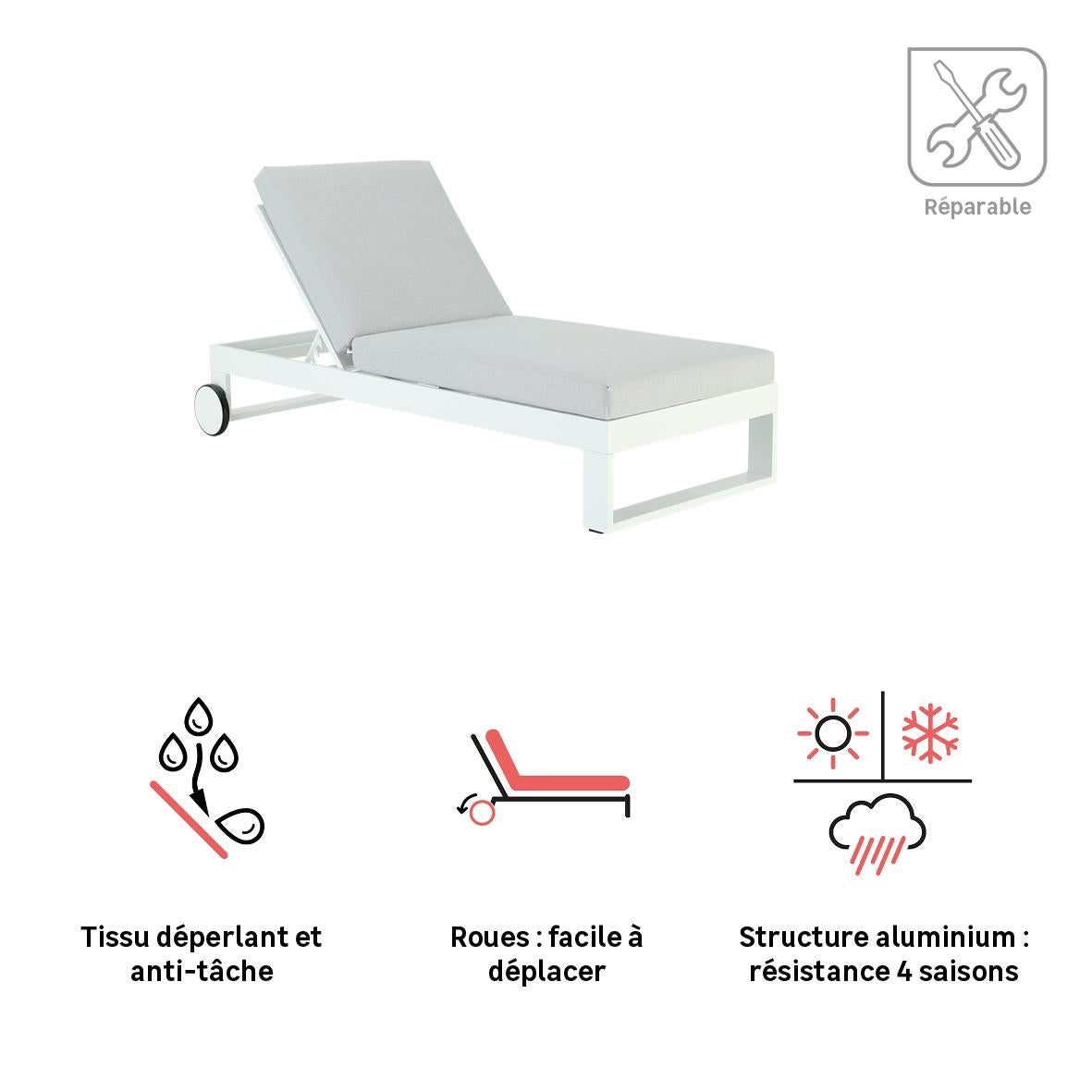 Bain de soleil en aluminium blanc Athena NATERIAL - 4