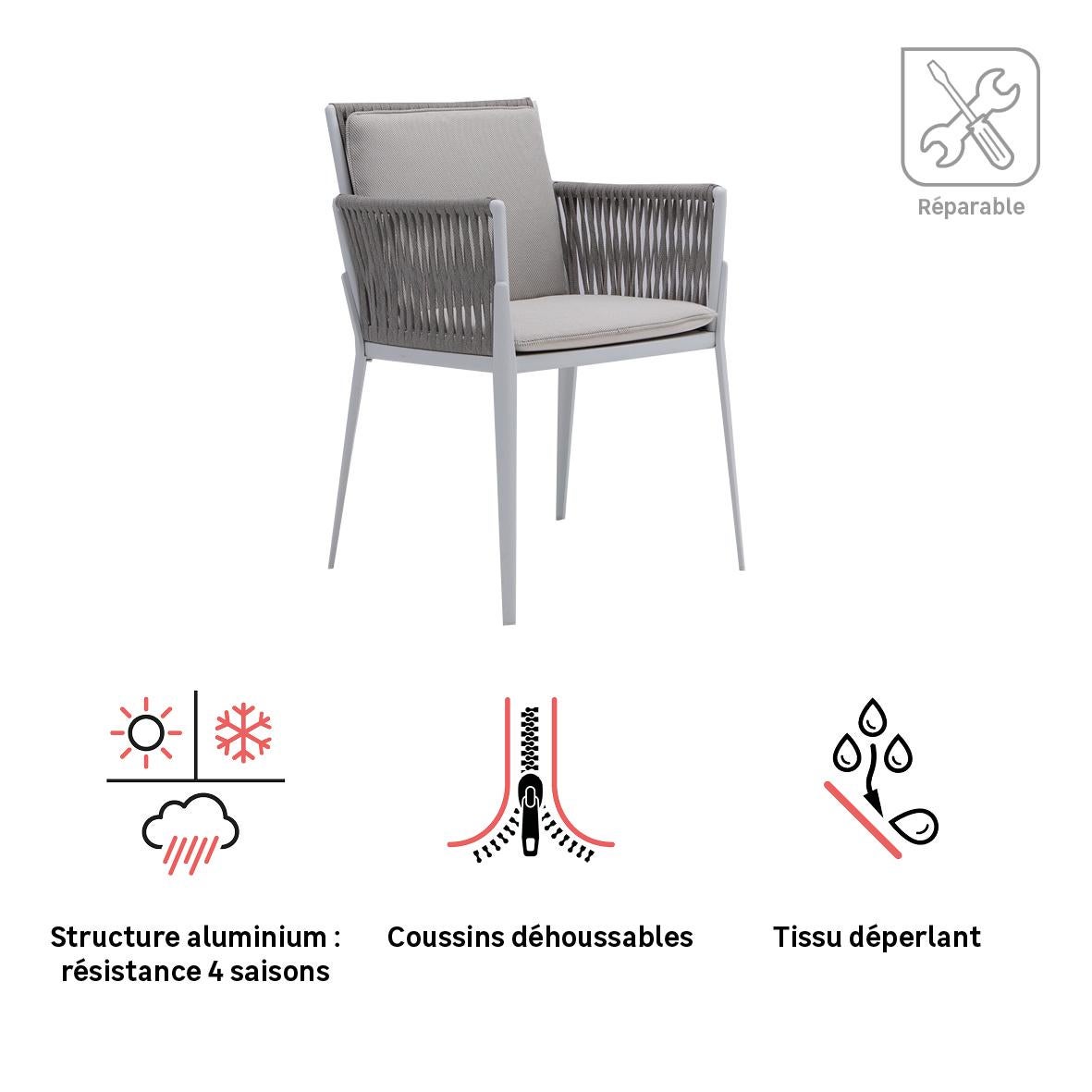 Fauteuil en aluminium blanc avec coussin Hydra NATERIAL - 4