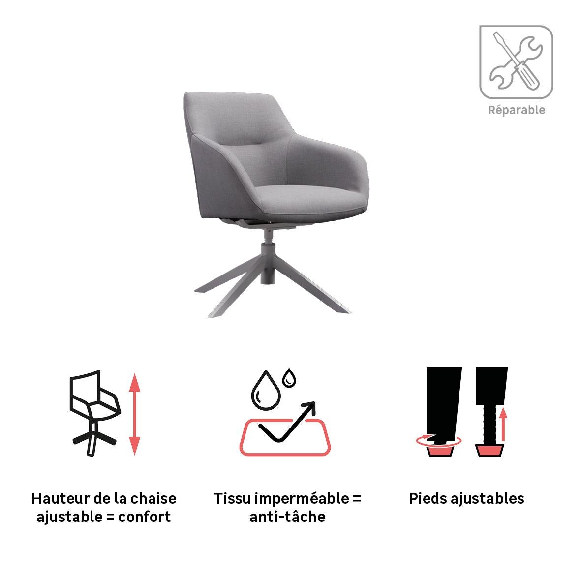 Fauteuil haut ajustable blanc et gris Neptune NATERIAL - 5