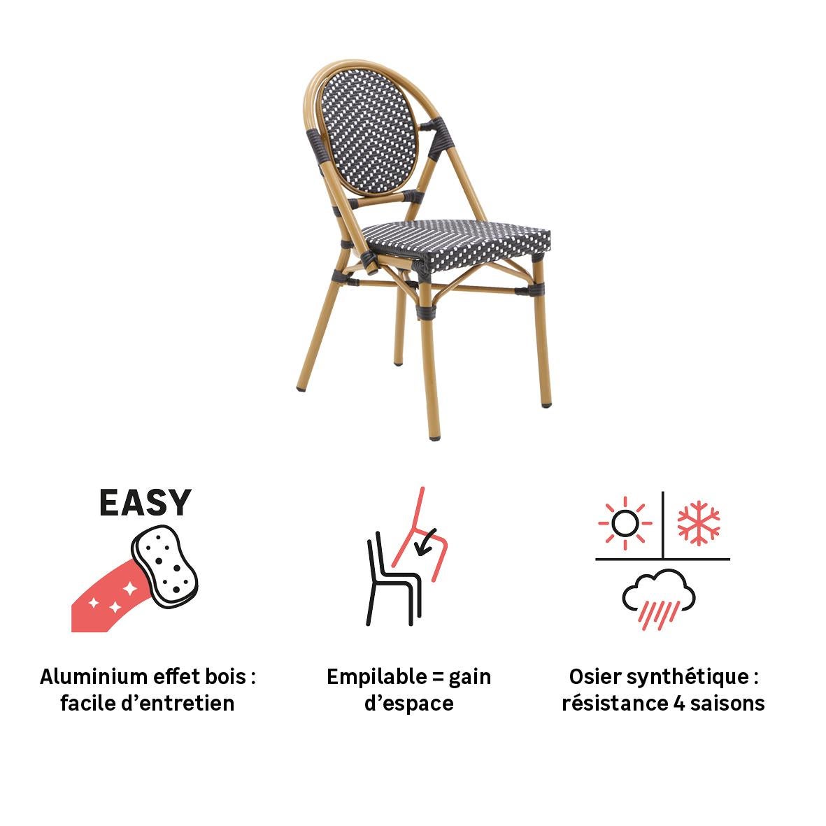 Chaise en aluminium et résine tressée, noir et blanc Paris NATERIAL - 4