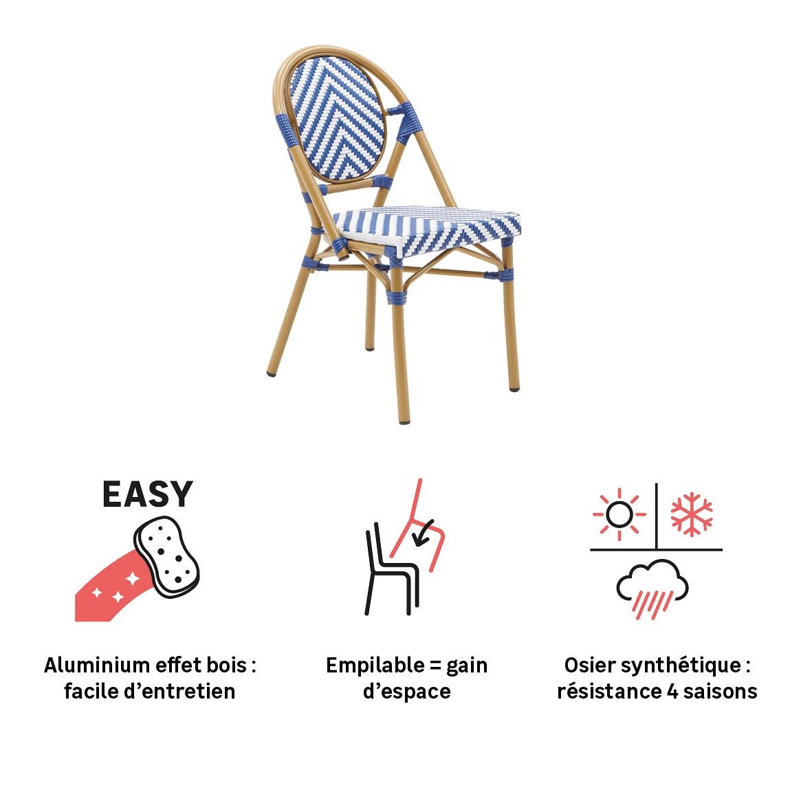 Chaise en aluminium et résine tressée, bleu et blanc Paris NATERIAL - 4