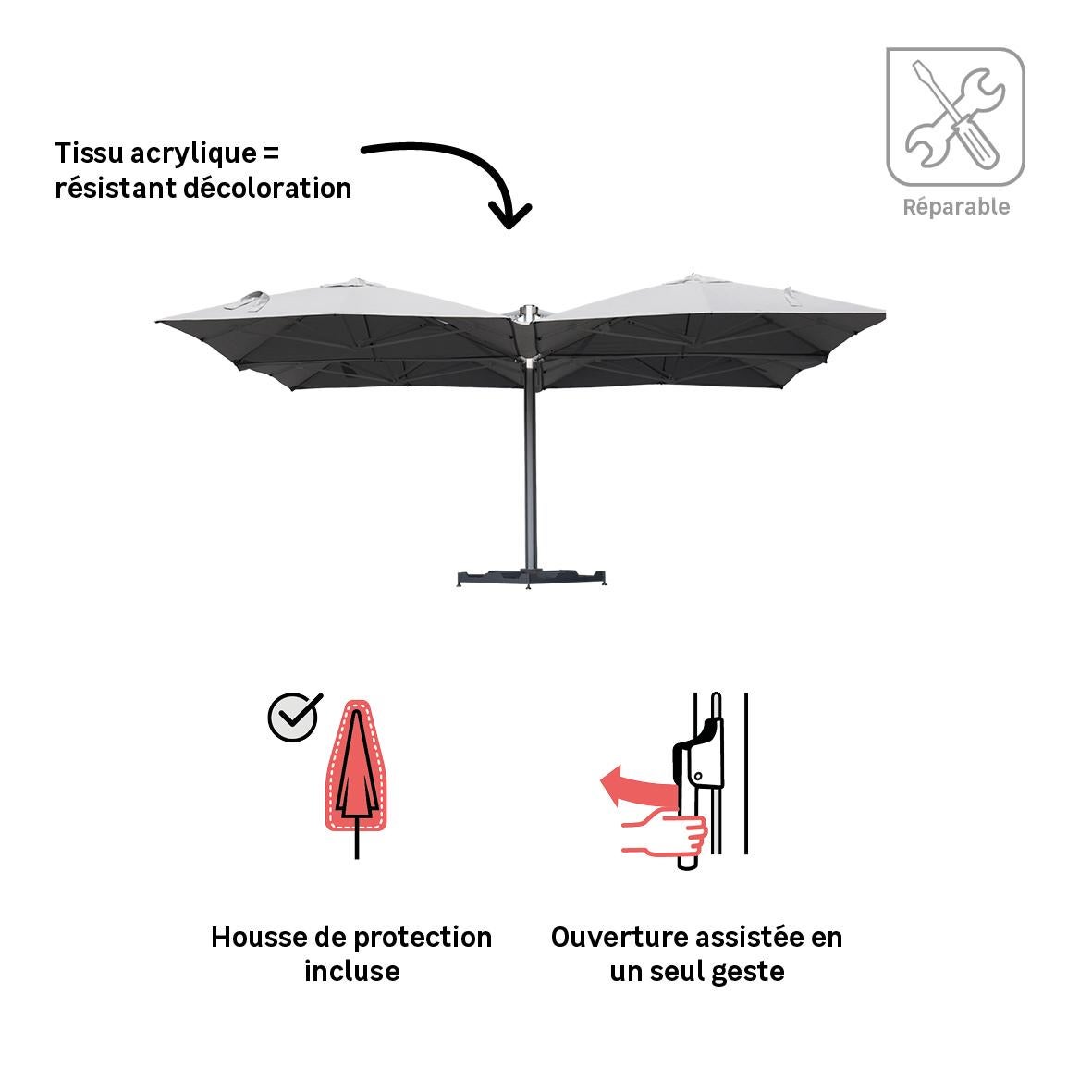 Parasol quadruple NATERIAL Sombra gris rectangulaire, L.300 x l.300 cm - 3