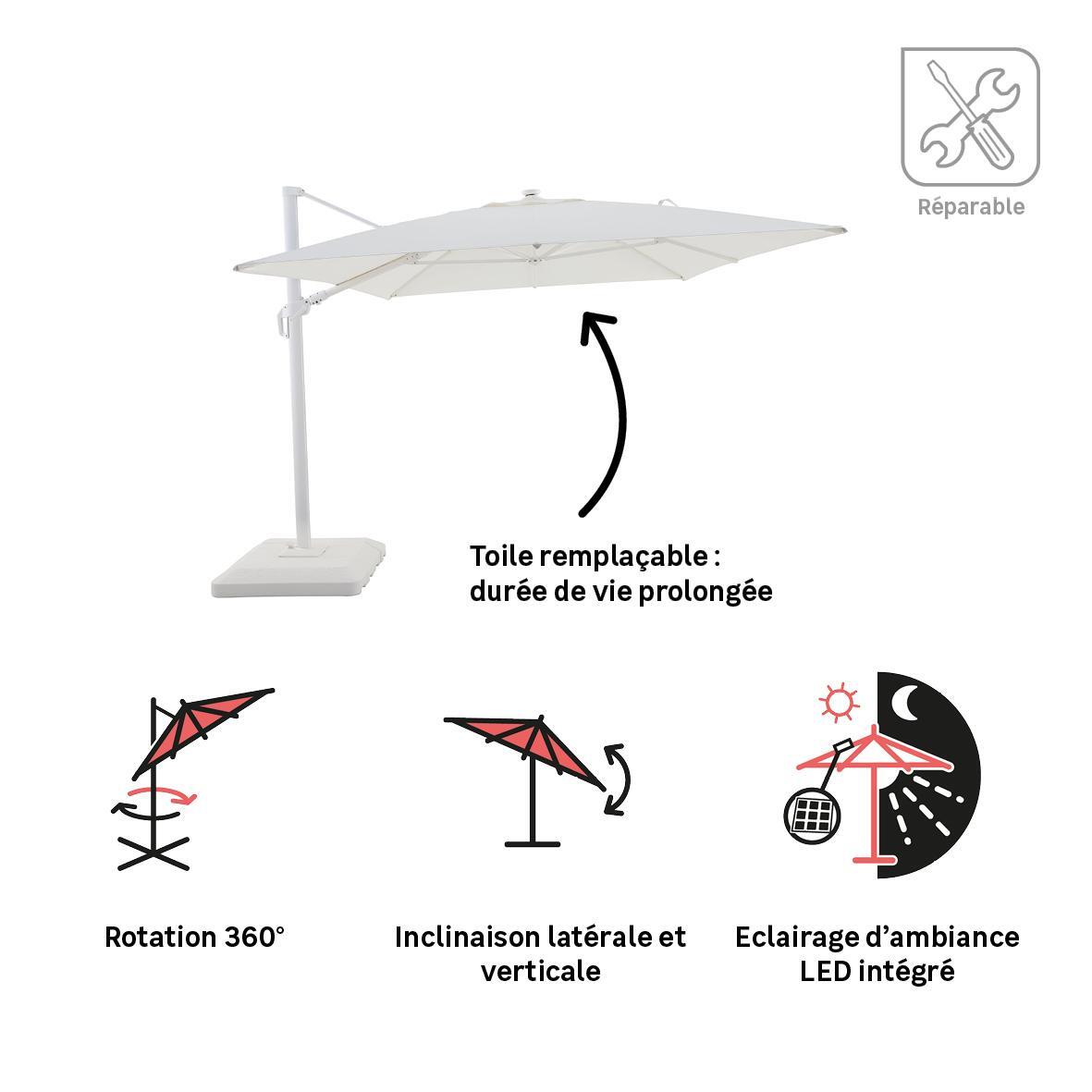 Parasol déporté rectangulaire blanc Sonora II NATERIAL L.390 x l.280 cm - 4