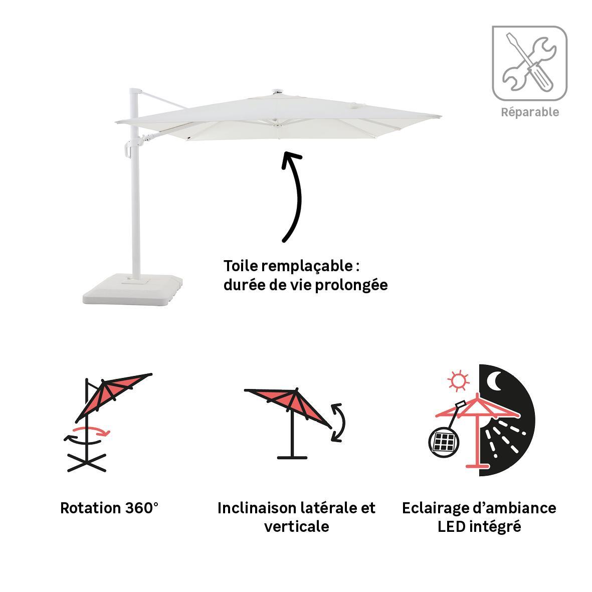 Parasol déporté carré blanc Sonora NATERIAL L.288 x l.288 cm - 4