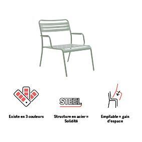 Fauteuil bas de jardin CAFE en métal coloris vert agave - NATERIAL - 9