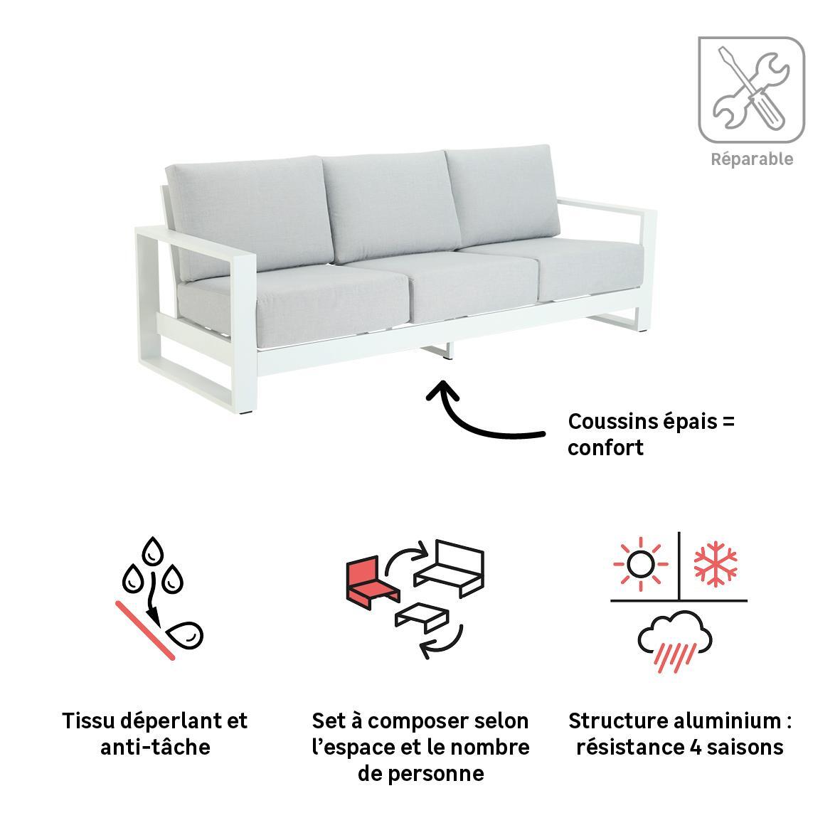 Canapé de jardin 3 places en aluminium blanc Athena NATERIAL - 2