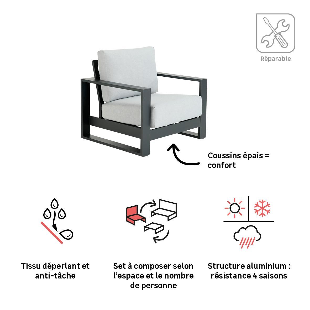 Fauteuil en aluminium gris Athena NATERIAL - 3