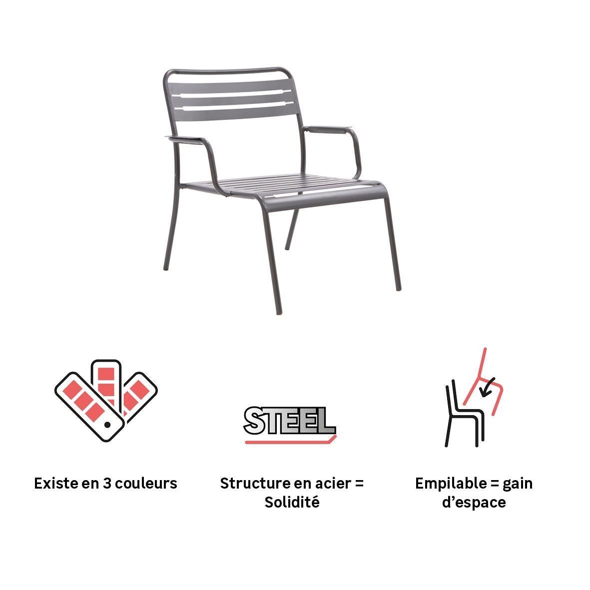 Fauteuil bas de jardin Café en acier anthracite - 13