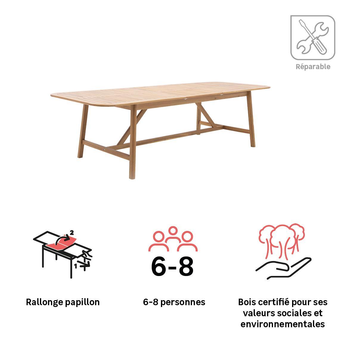 Table repas rectangulaire extensible 8 personnes en acacia Oasis NATERIAL - 15