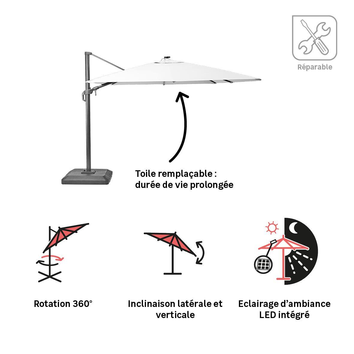 Parasol déporté rectangulaire blanc Sonora II NATERIAL L.390 x l.280 cm - 2