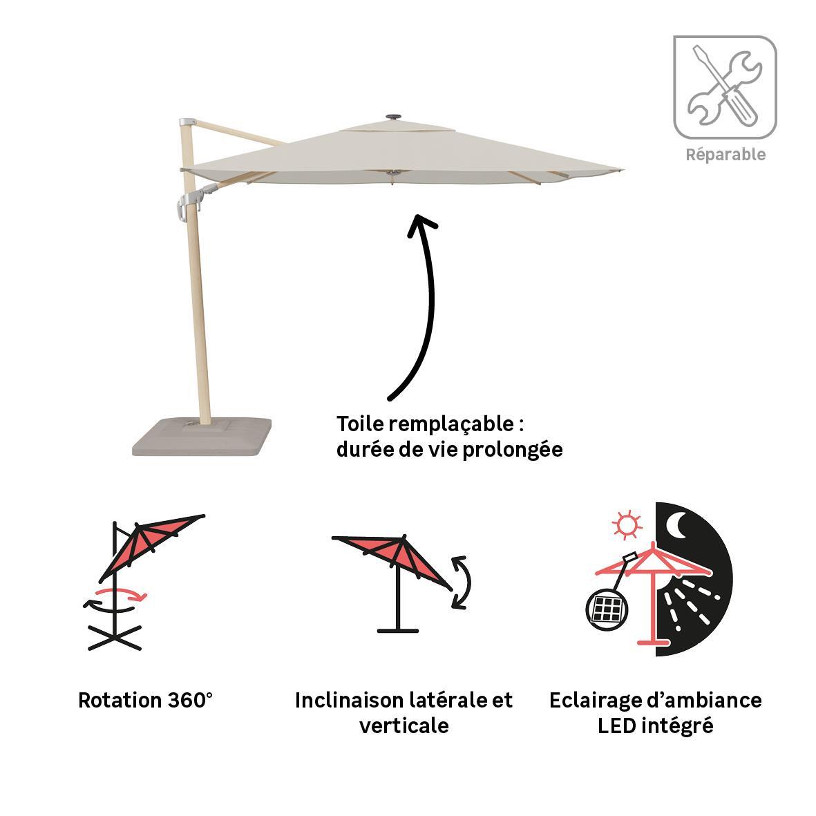 Parasol déporté carré blanc Sonora NATERIAL L.288 x l.288 cm - 4