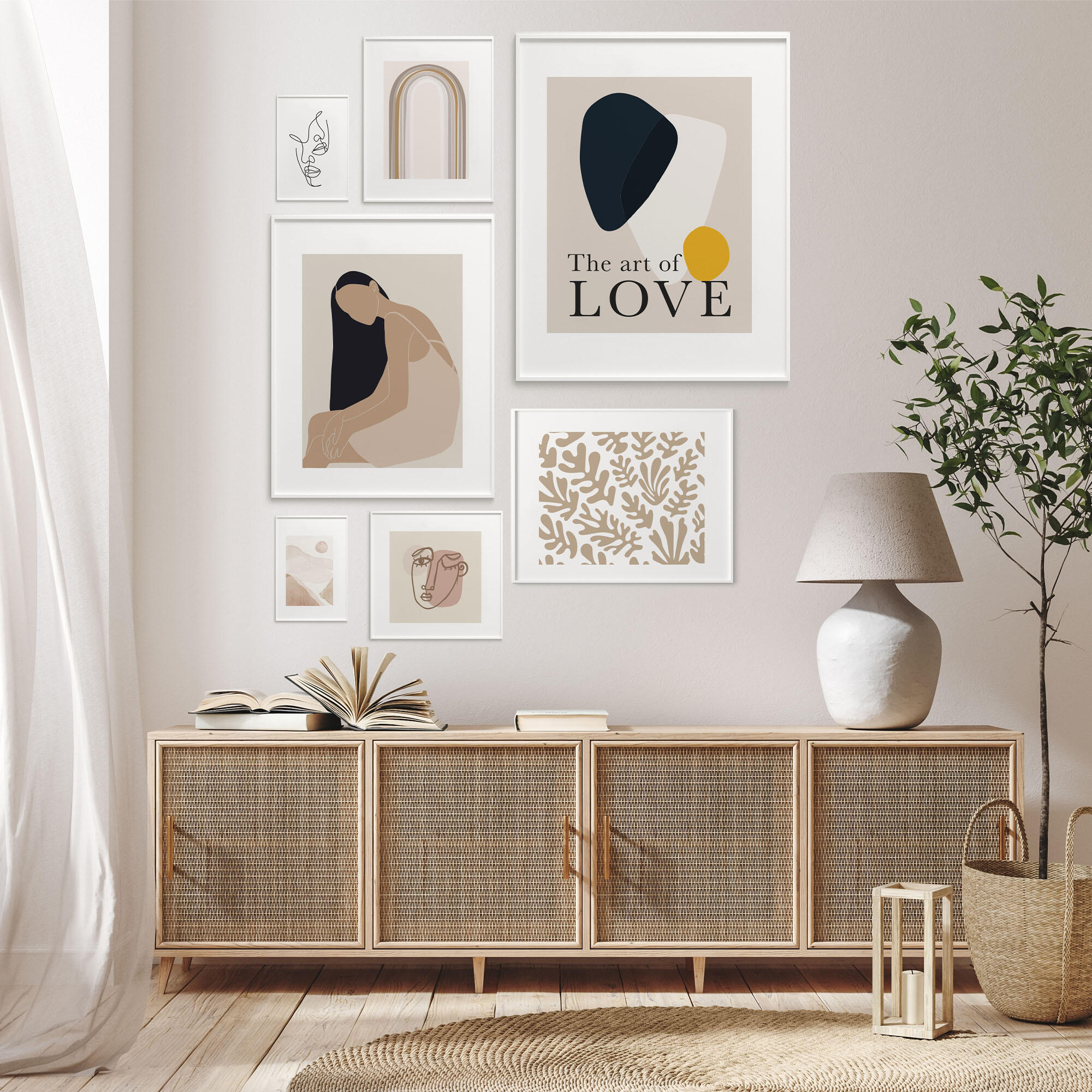 7 Láminas Arte rectangular de 50 x 70 cm. Papel Art of Love blanco
