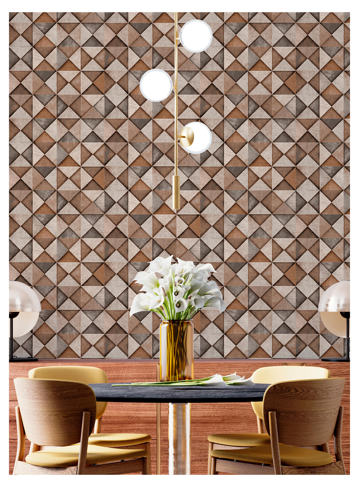 Papel pintado tapiz aplicación cola en papel geométrico geometrico 6625 marrón vinelus 52cmx10m